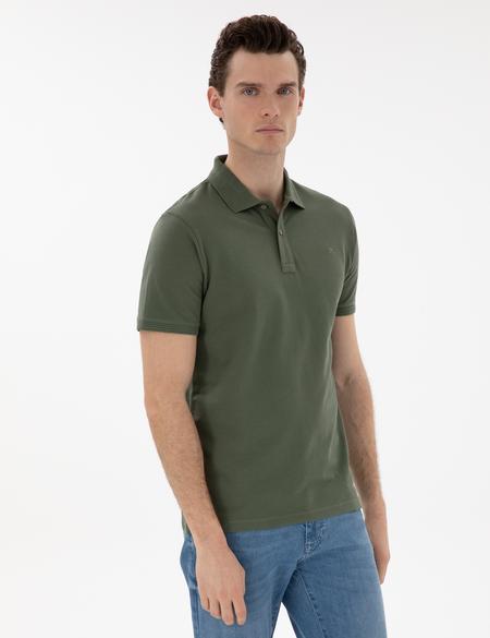 Haki Slim Fit Kıvrılmaz Polo Yaka Basic Tişört - 50302561026