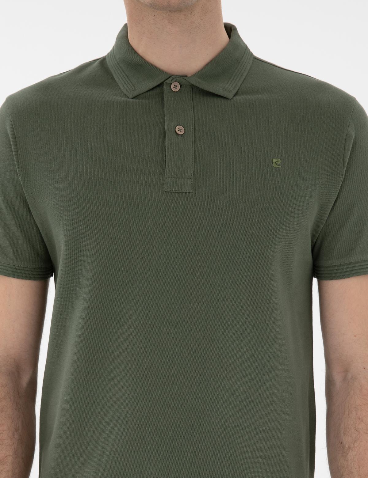 Haki Slim Fit Kıvrılmaz Polo Yaka Basic Tişört - 50302561026
