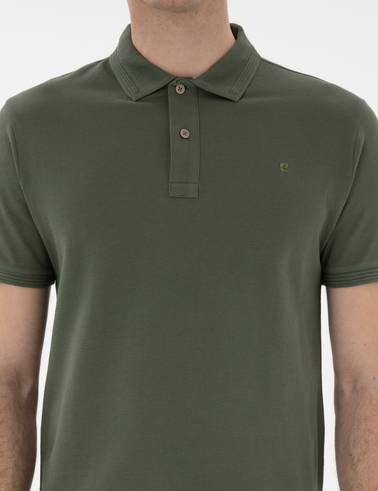 Haki Slim Fit Kıvrılmaz Polo Yaka Basic Tişört