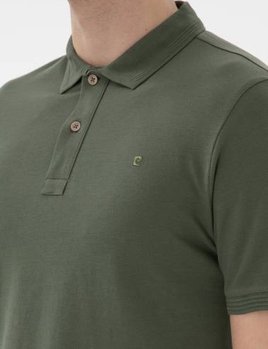 Haki Slim Fit Kıvrılmaz Polo Yaka Basic Tişört