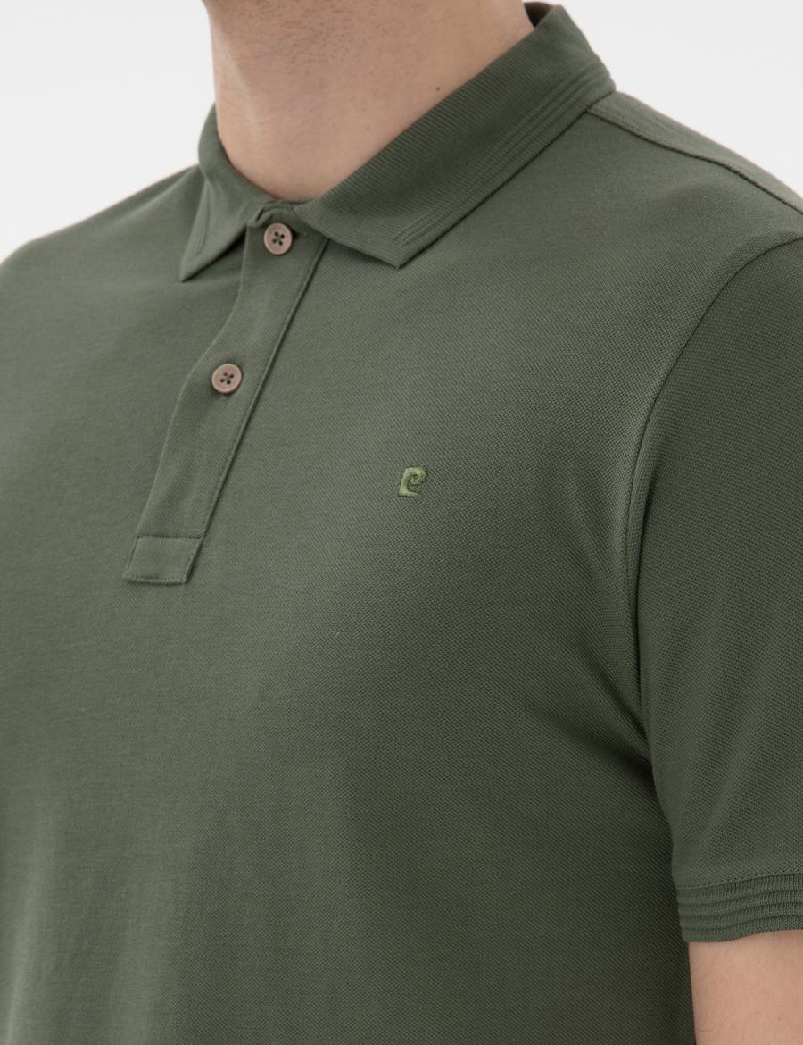 Haki Slim Fit Kıvrılmaz Polo Yaka Basic Tişört