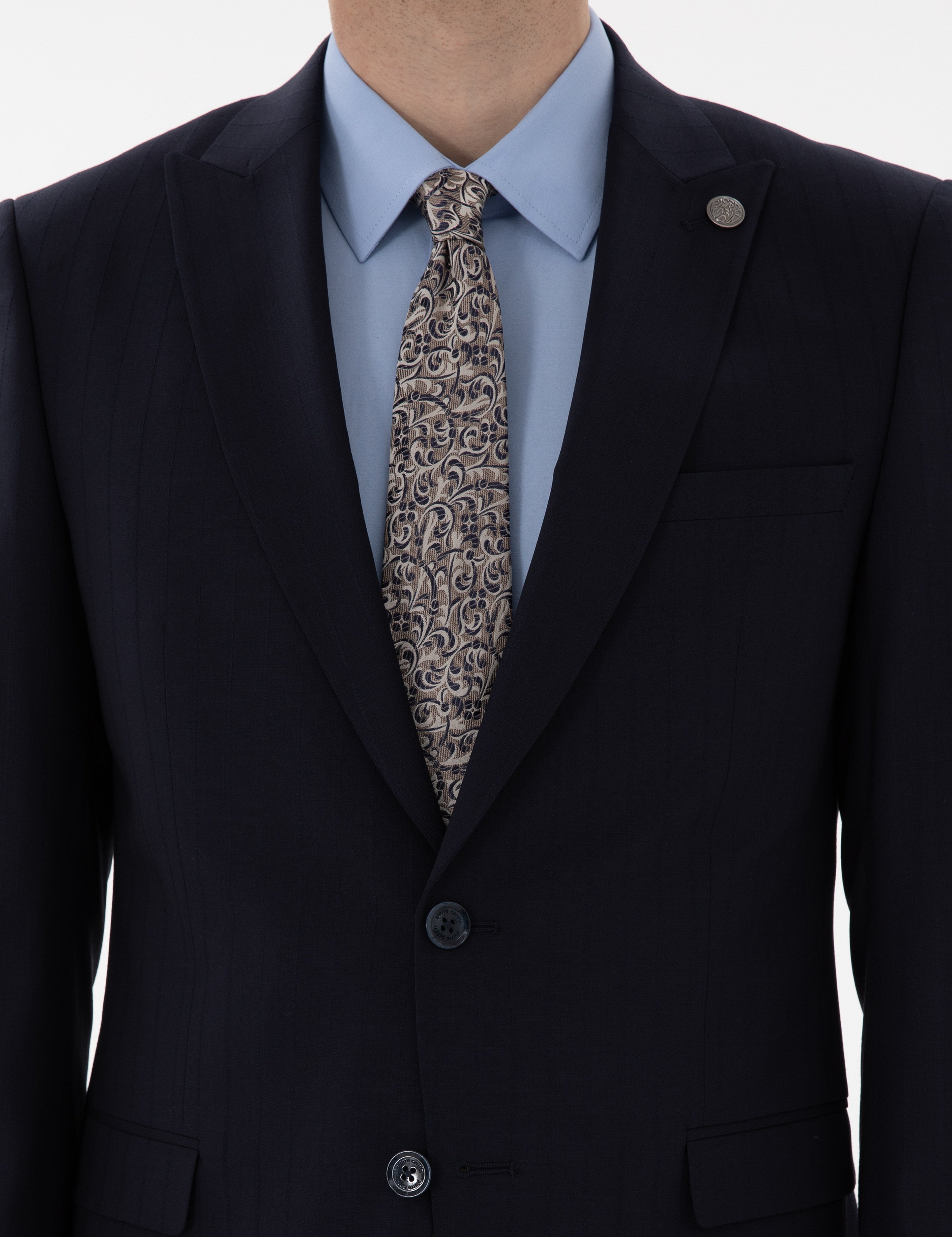 Lacivert Extra Slim Fit Çizgili Yünlü Takım Elbise - Image 7