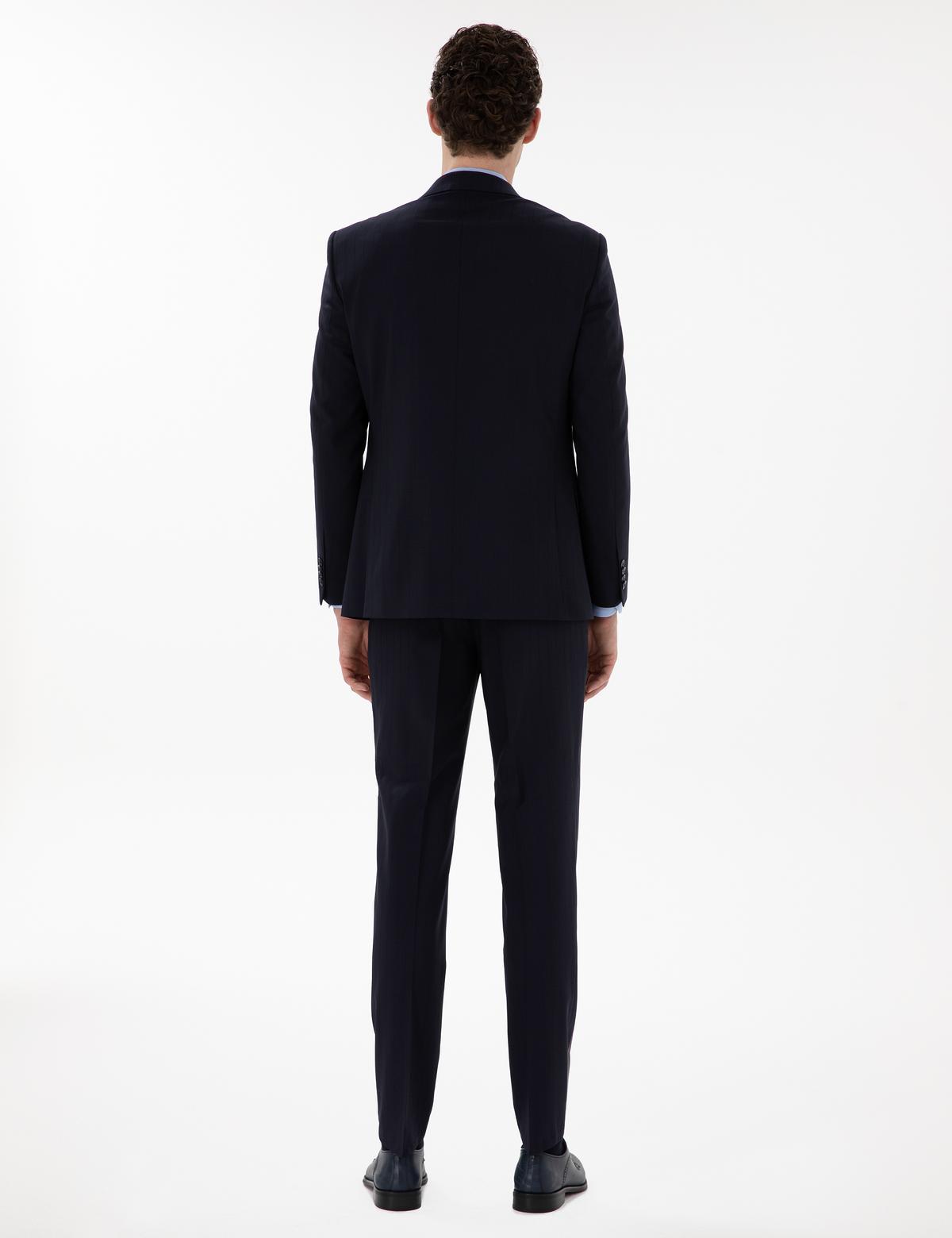 Lacivert Ex. Slim Fit Çizgili Yünlü Takım Elbise - 50302342008