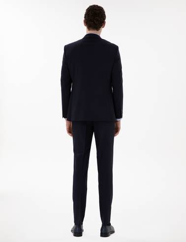 Lacivert Ex. Slim Fit Çizgili Yünlü Takım Elbise