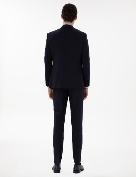 Lacivert Ex. Slim Fit Çizgili Yünlü Takım Elbise - 50302342008