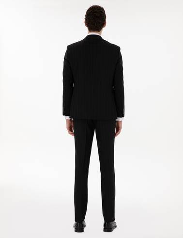 Siyah Slim Fit Çizgili Yün Takım Elbise