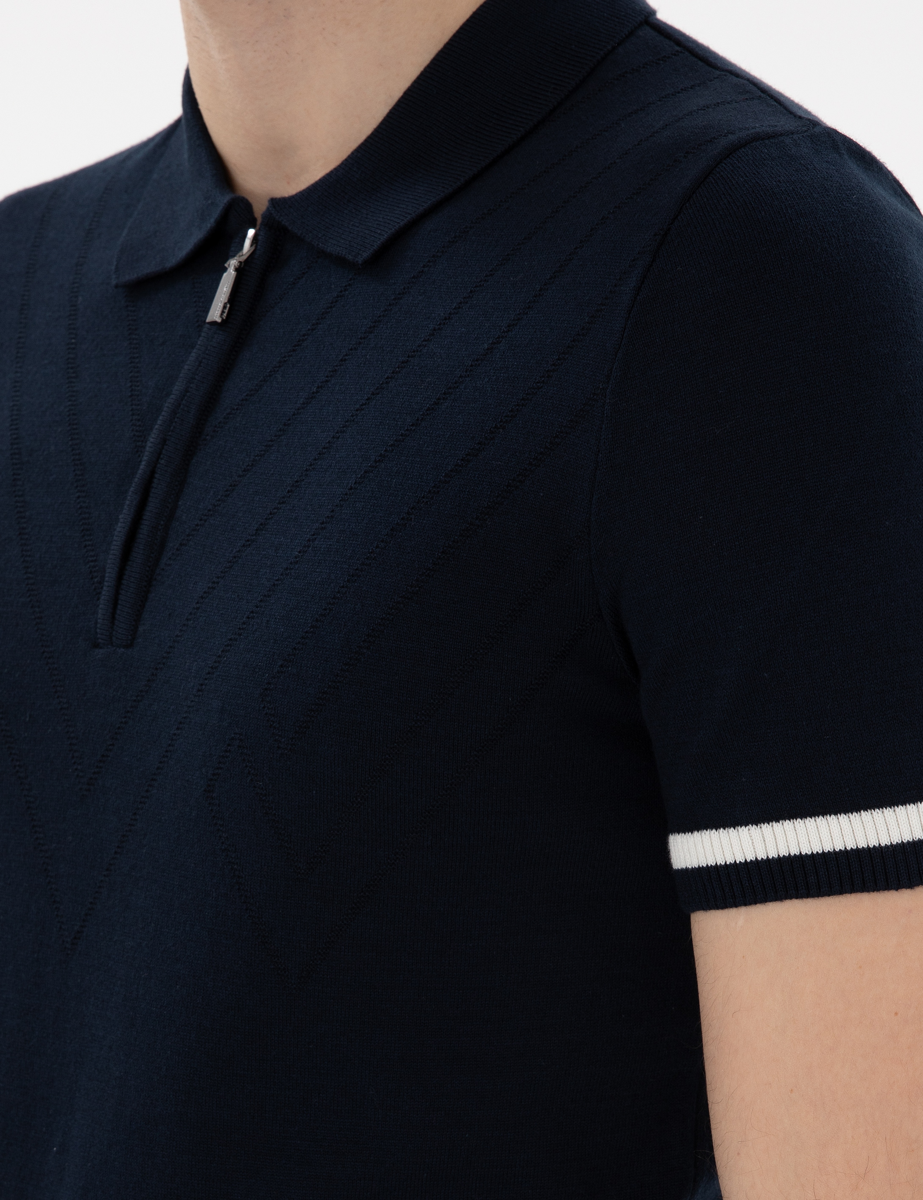Lacivert Slim Fit Fermuarlı Polo Yaka Triko Tişört - Image 7