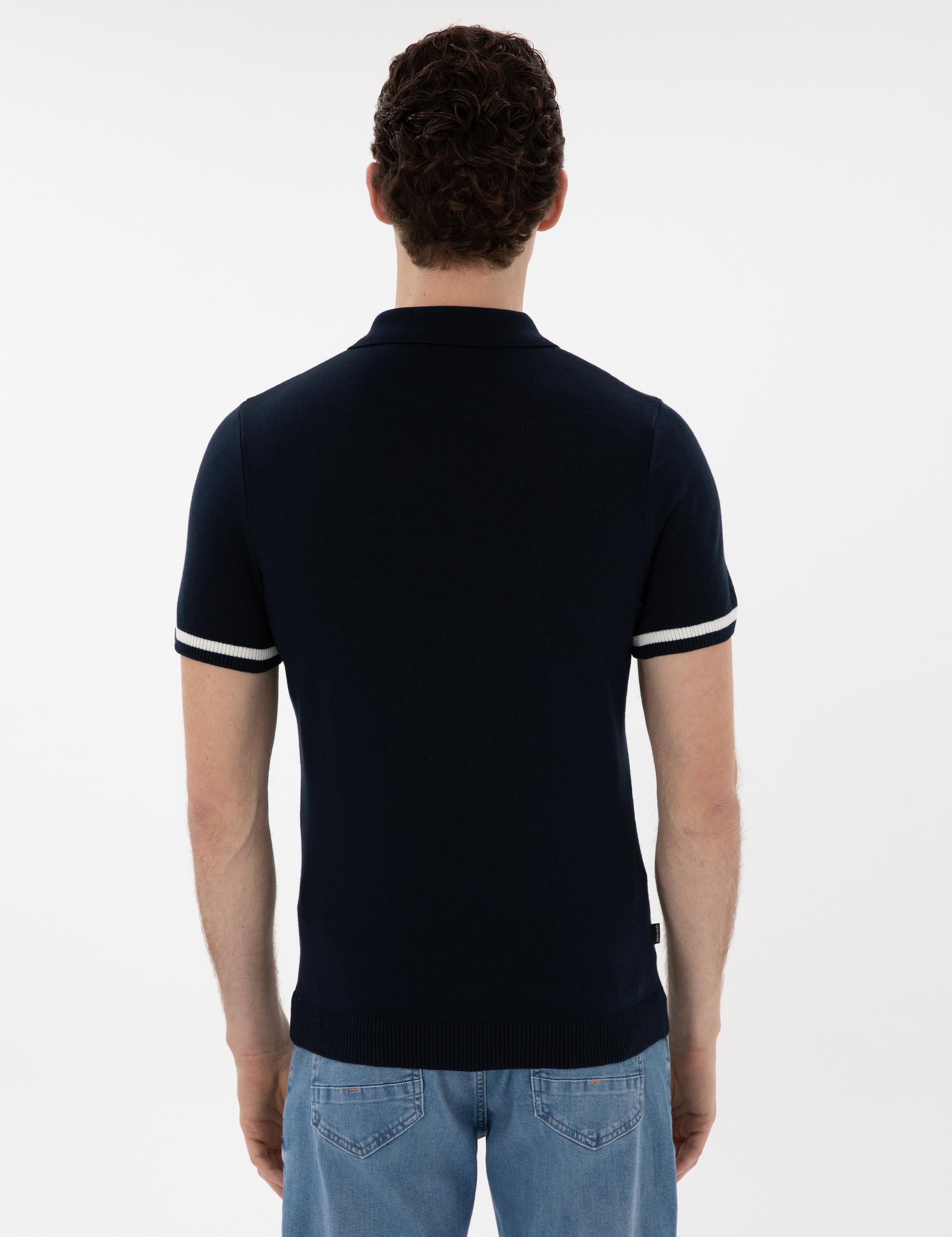 Lacivert Slim Fit Fermuarlı Polo Yaka Triko Tişört