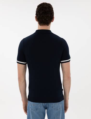 Lacivert Slim Fit Fermuarlı Polo Yaka Triko Tişört