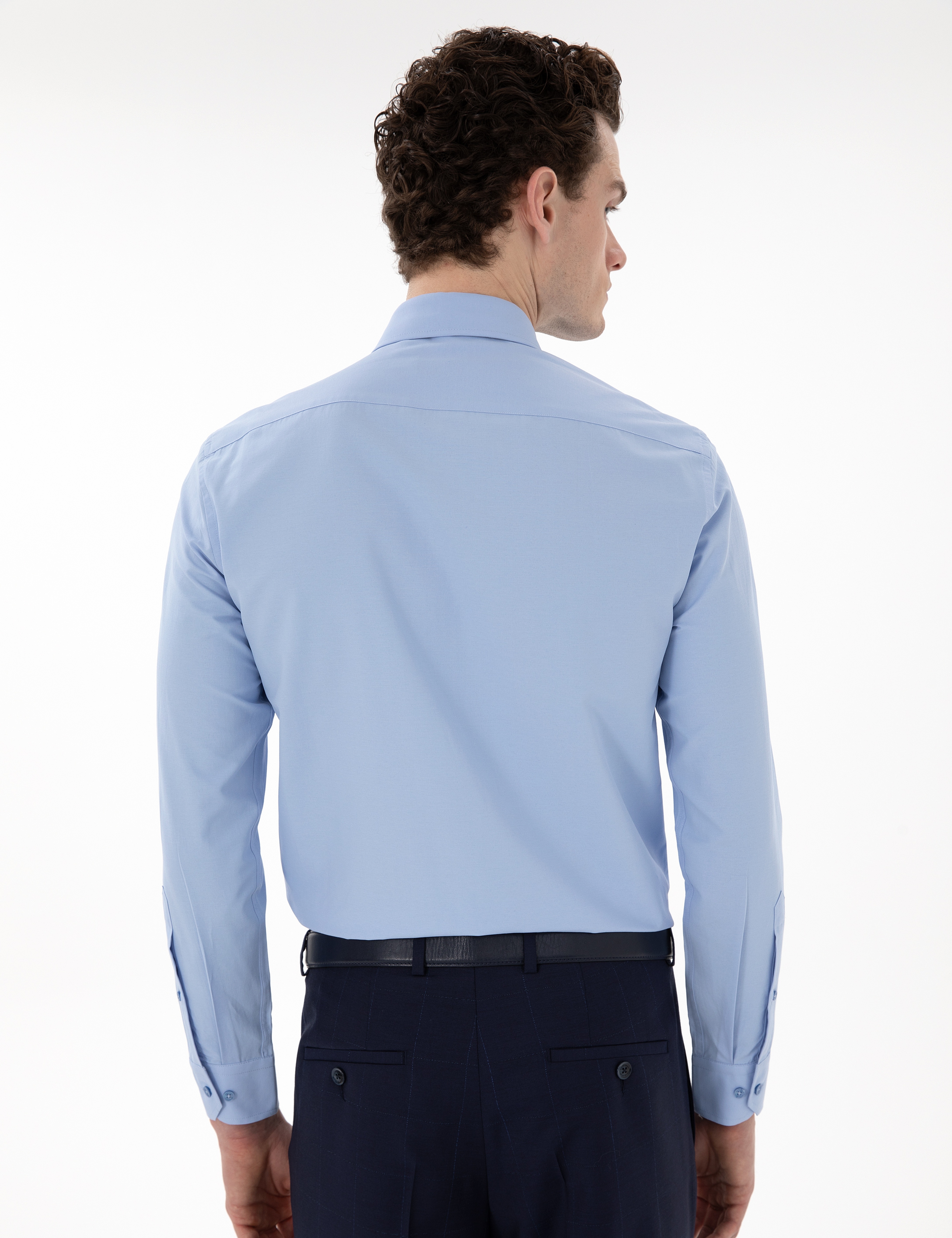 Mavi Slim Fit Uzun Kollu Klasik Basic Gömlek - Image 5