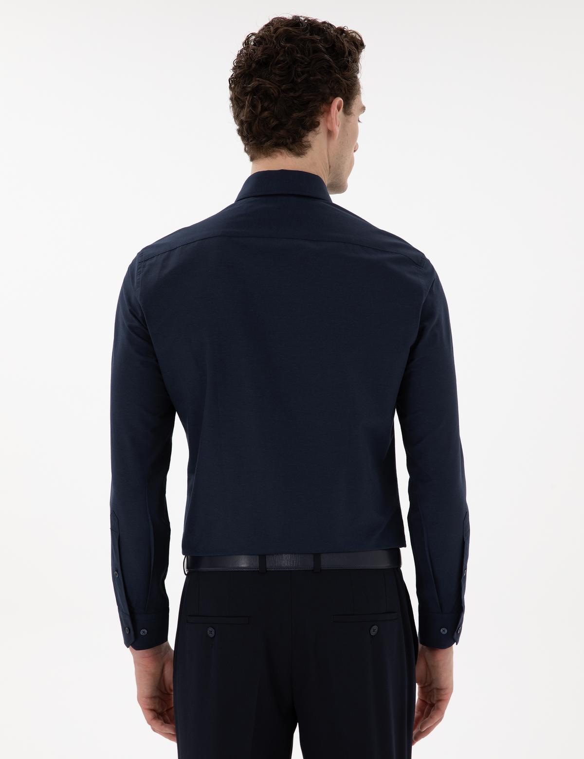 Lacivert Slim Fit Uzun Kollu Klasik Basic Gömlek - 50302991043