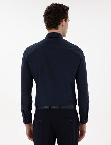 Lacivert Slim Fit Uzun Kollu Klasik Basic Gömlek