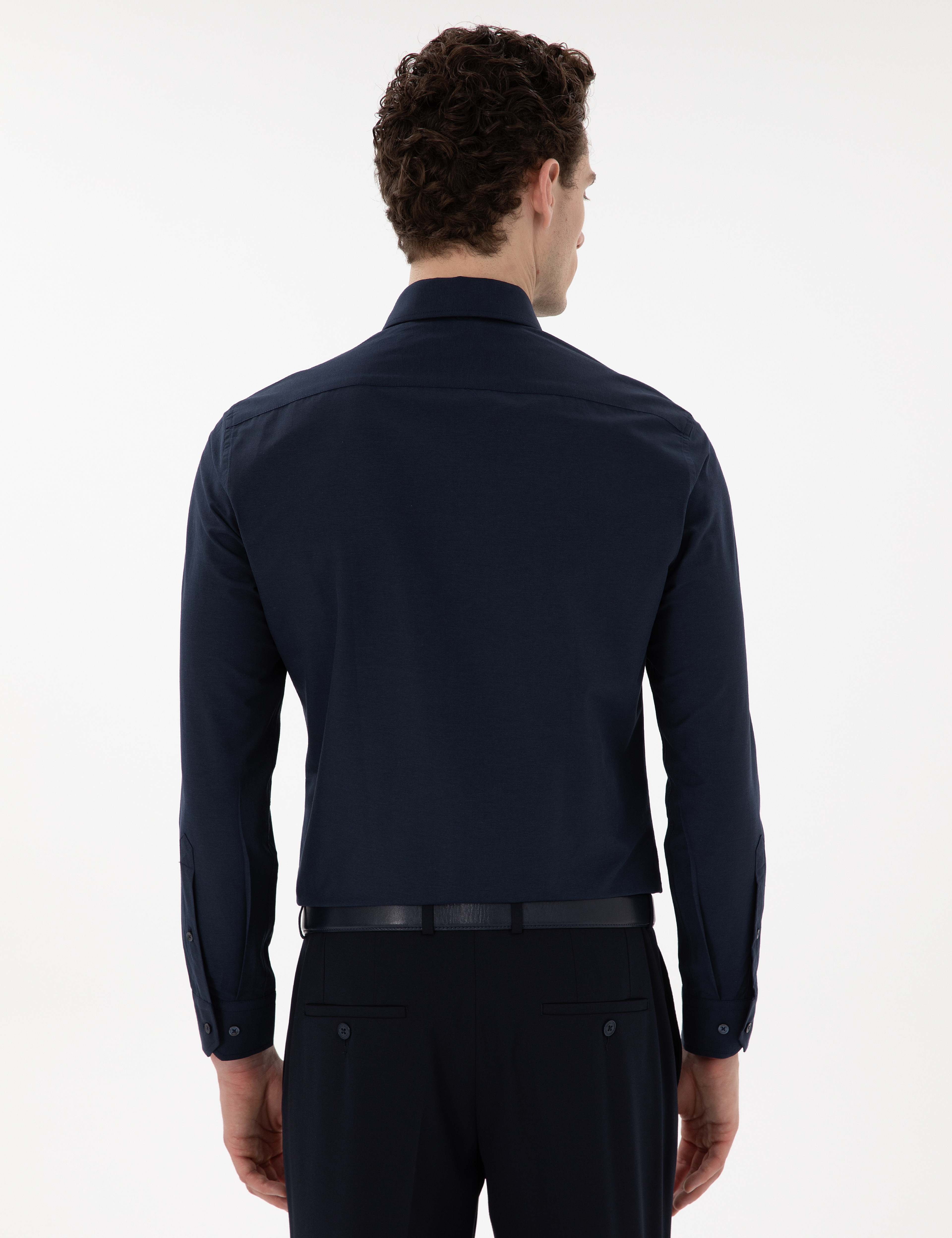 Lacivert Slim Fit Uzun Kollu Klasik Basic Gömlek - Image 5