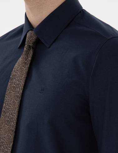 Lacivert Slim Fit Uzun Kollu Klasik Basic Gömlek