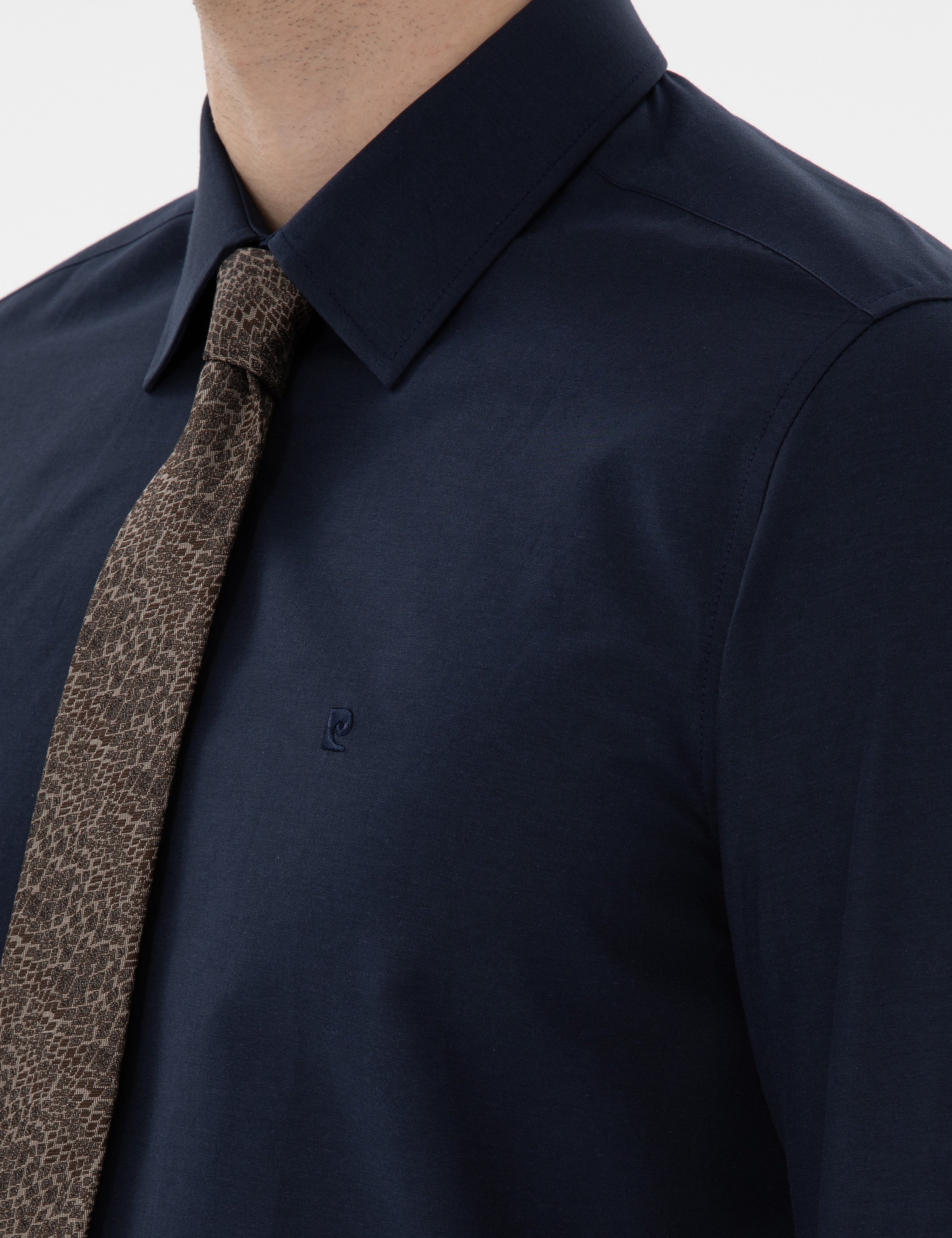 Lacivert Slim Fit Uzun Kollu Klasik Basic Gömlek