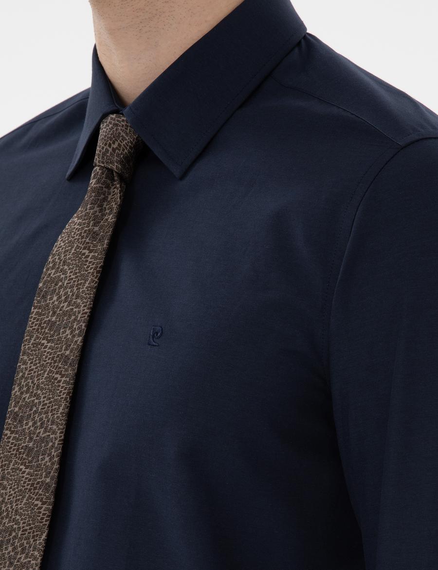 Lacivert Slim Fit Uzun Kollu Klasik Basic Gömlek