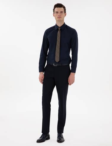 Lacivert Slim Fit Uzun Kollu Klasik Basic Gömlek