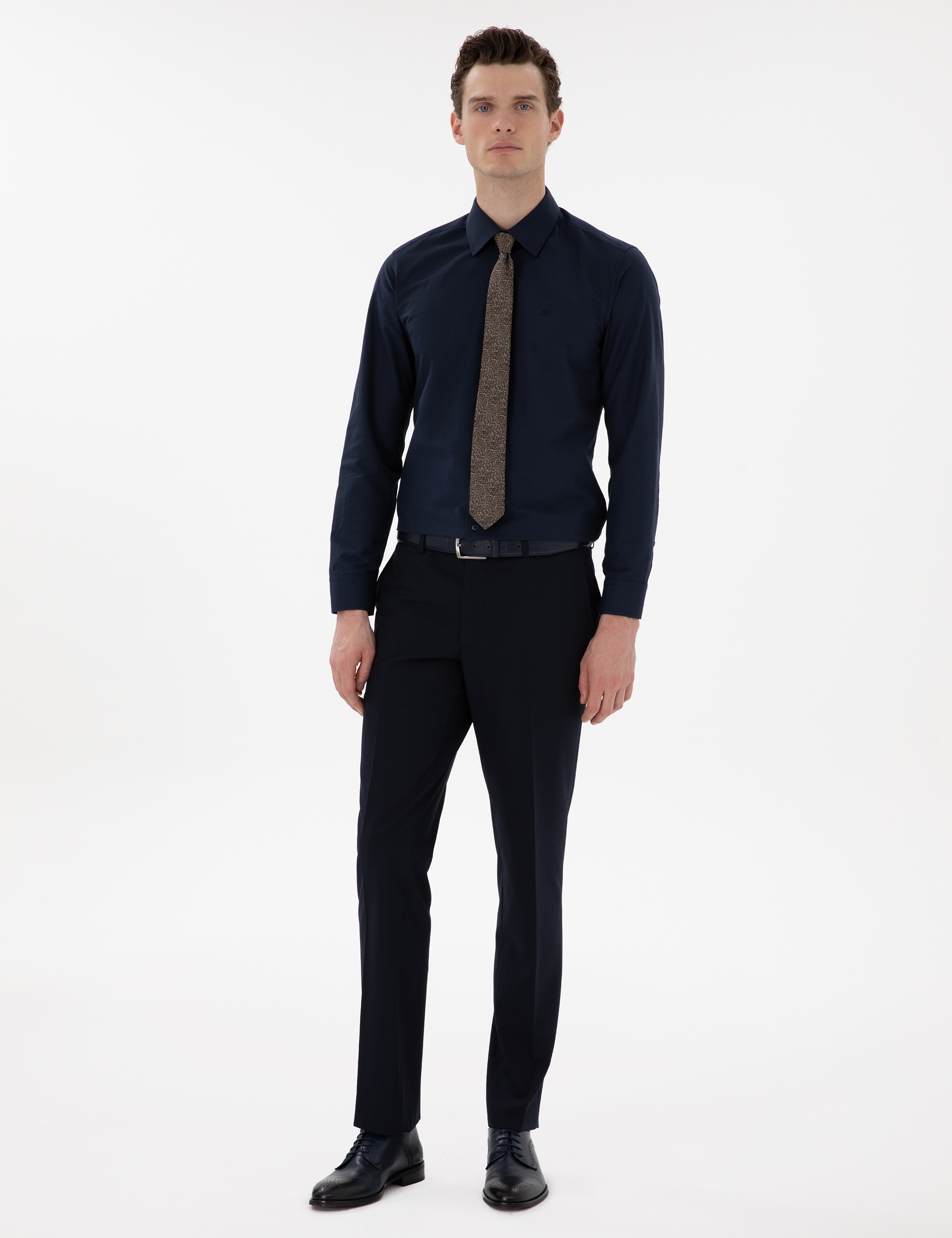 Lacivert Slim Fit Uzun Kollu Klasik Basic Gömlek - Image 4