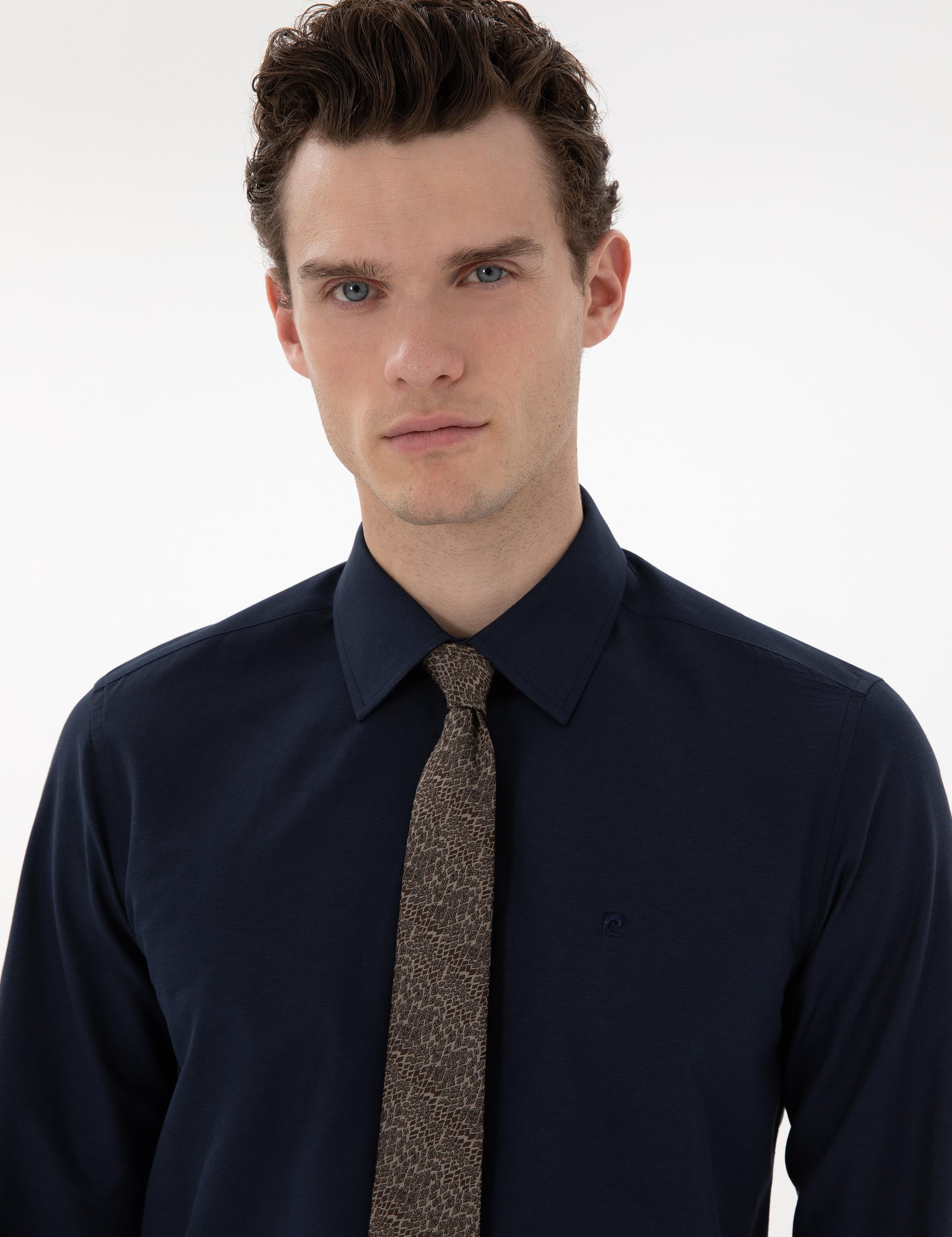 Lacivert Slim Fit Uzun Kollu Klasik Basic Gömlek