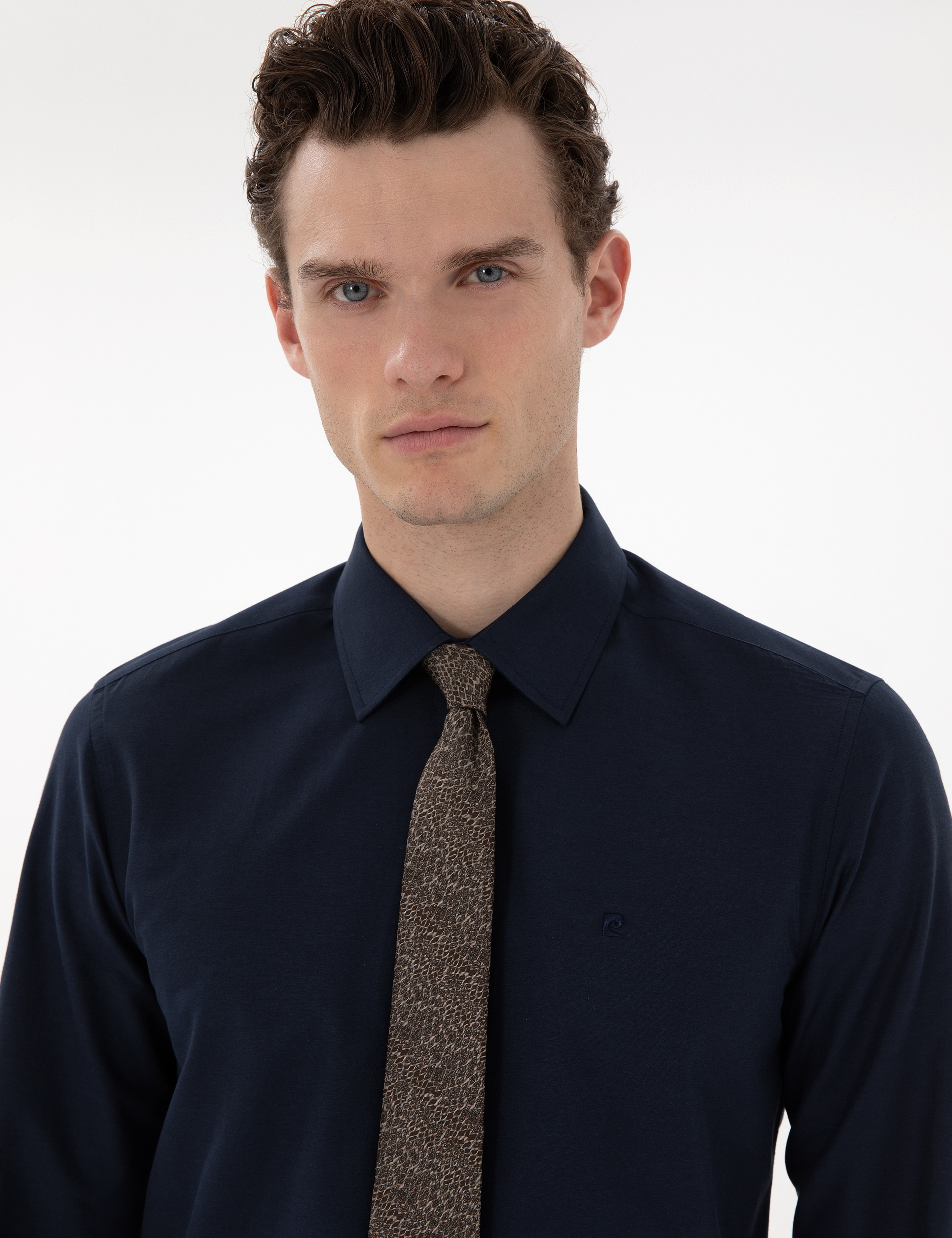 Lacivert Slim Fit Uzun Kollu Klasik Basic Gömlek - Image 2