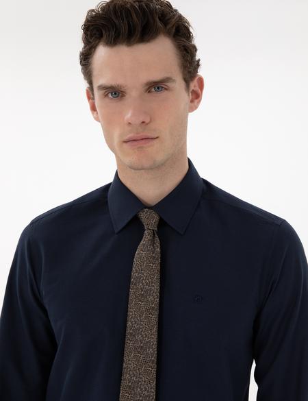 Lacivert Slim Fit Uzun Kollu Klasik Basic Gömlek - 50302991043