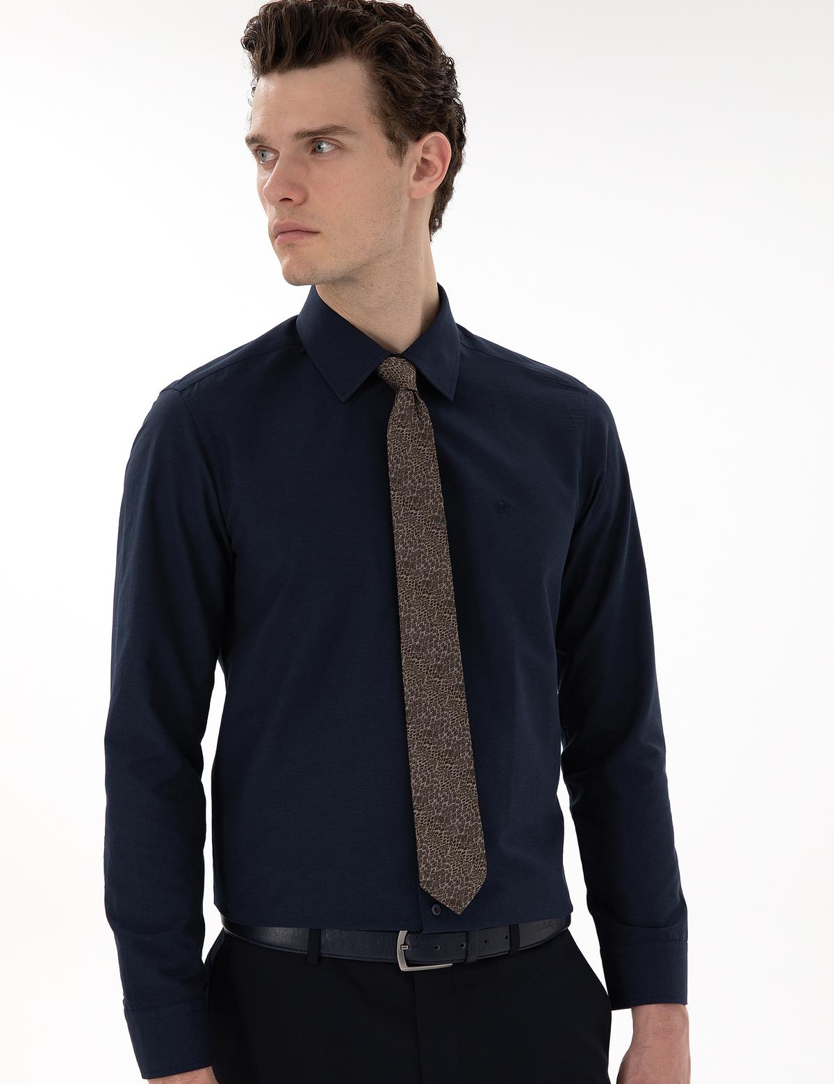 Lacivert Slim Fit Uzun Kollu Klasik Basic Gömlek - 50302991043