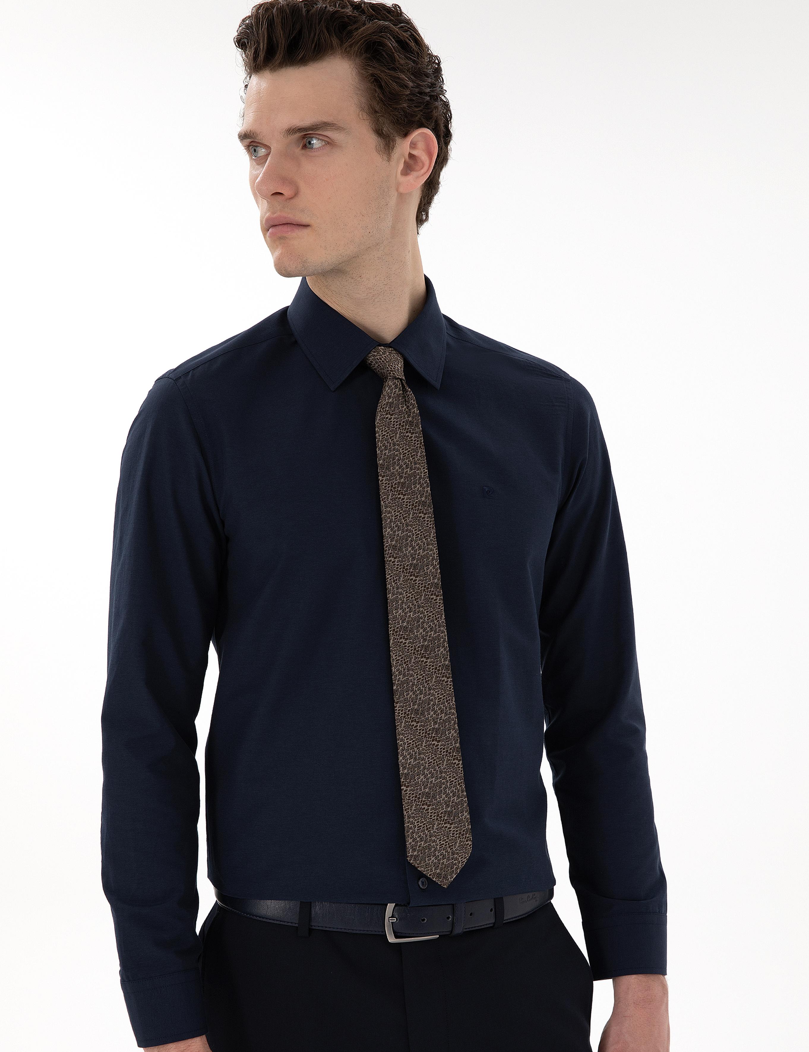 Lacivert Slim Fit Uzun Kollu Klasik Basic Gömlek