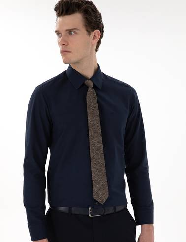 Lacivert Slim Fit Uzun Kollu Klasik Basic Gömlek
