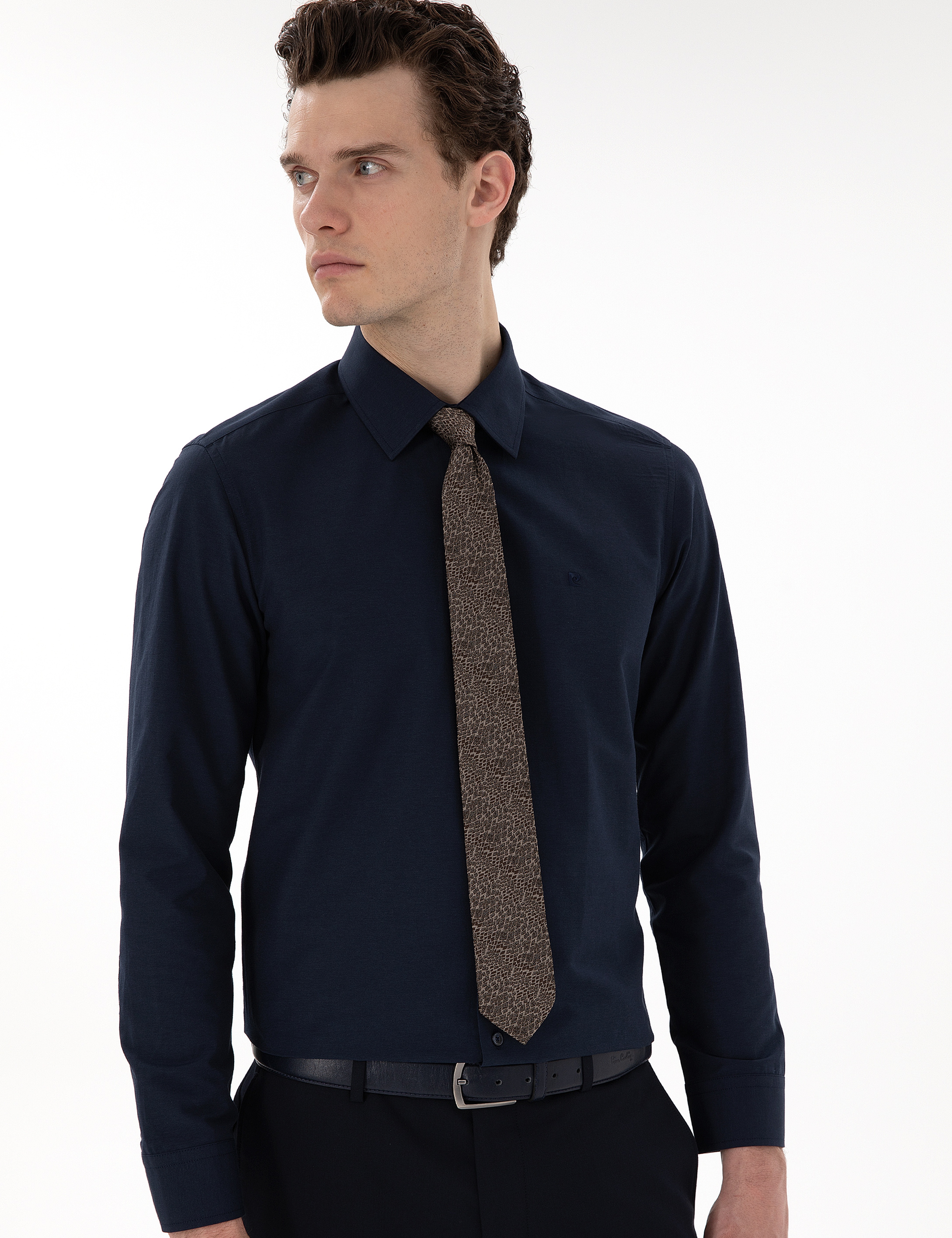 Lacivert Slim Fit Uzun Kollu Klasik Basic Gömlek - Image 3