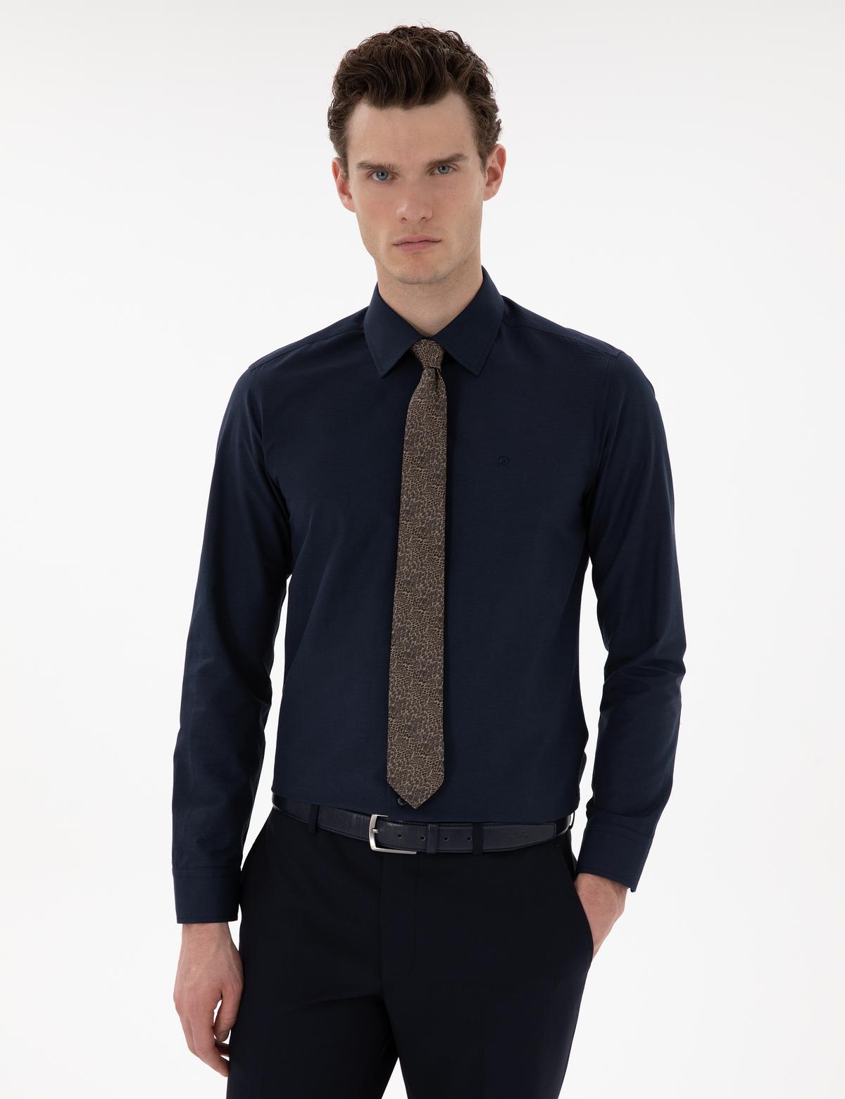 Lacivert Slim Fit Uzun Kollu Klasik Basic Gömlek