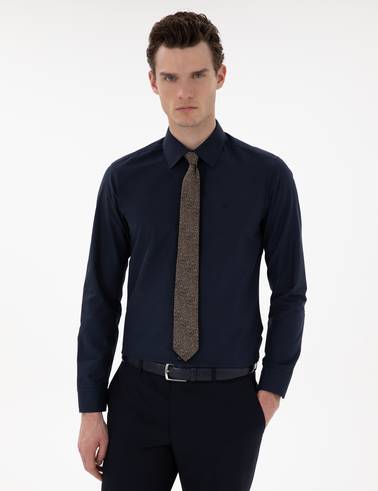 Lacivert Slim Fit Uzun Kollu Klasik Basic Gömlek