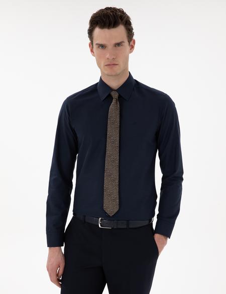 Lacivert Slim Fit Uzun Kollu Klasik Basic Gömlek - 50302991043