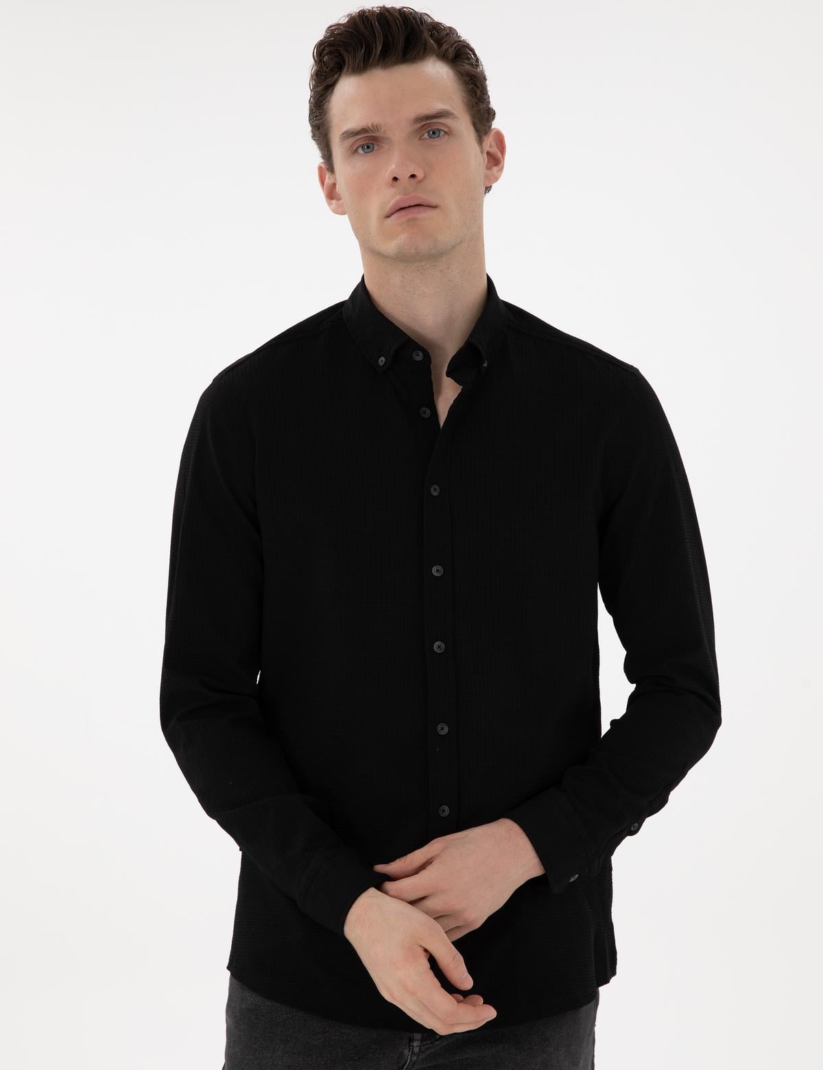 Siyah Slim Fit Uzun Kollu Gömlek - 50301583100