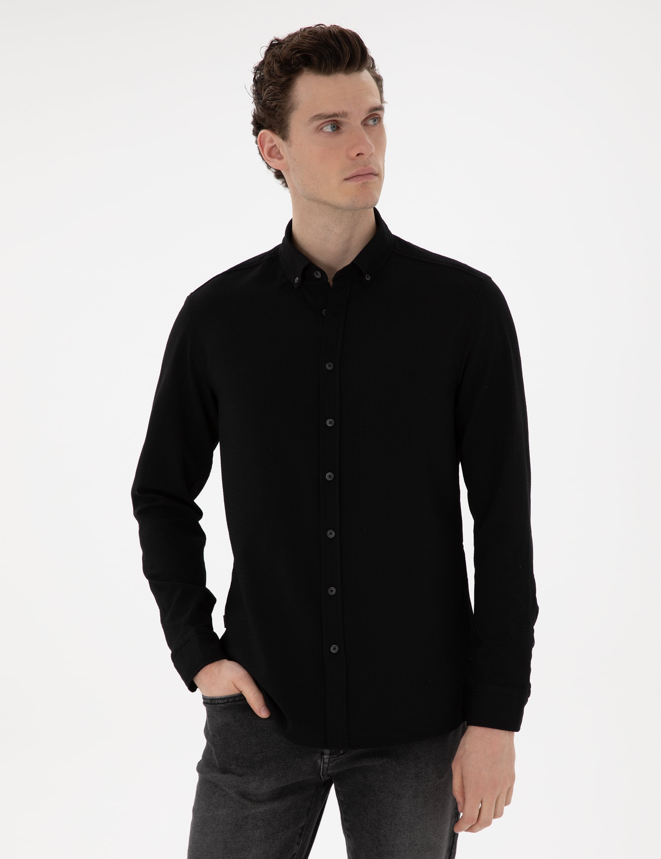 Siyah Slim Fit Uzun Kollu Gömlek