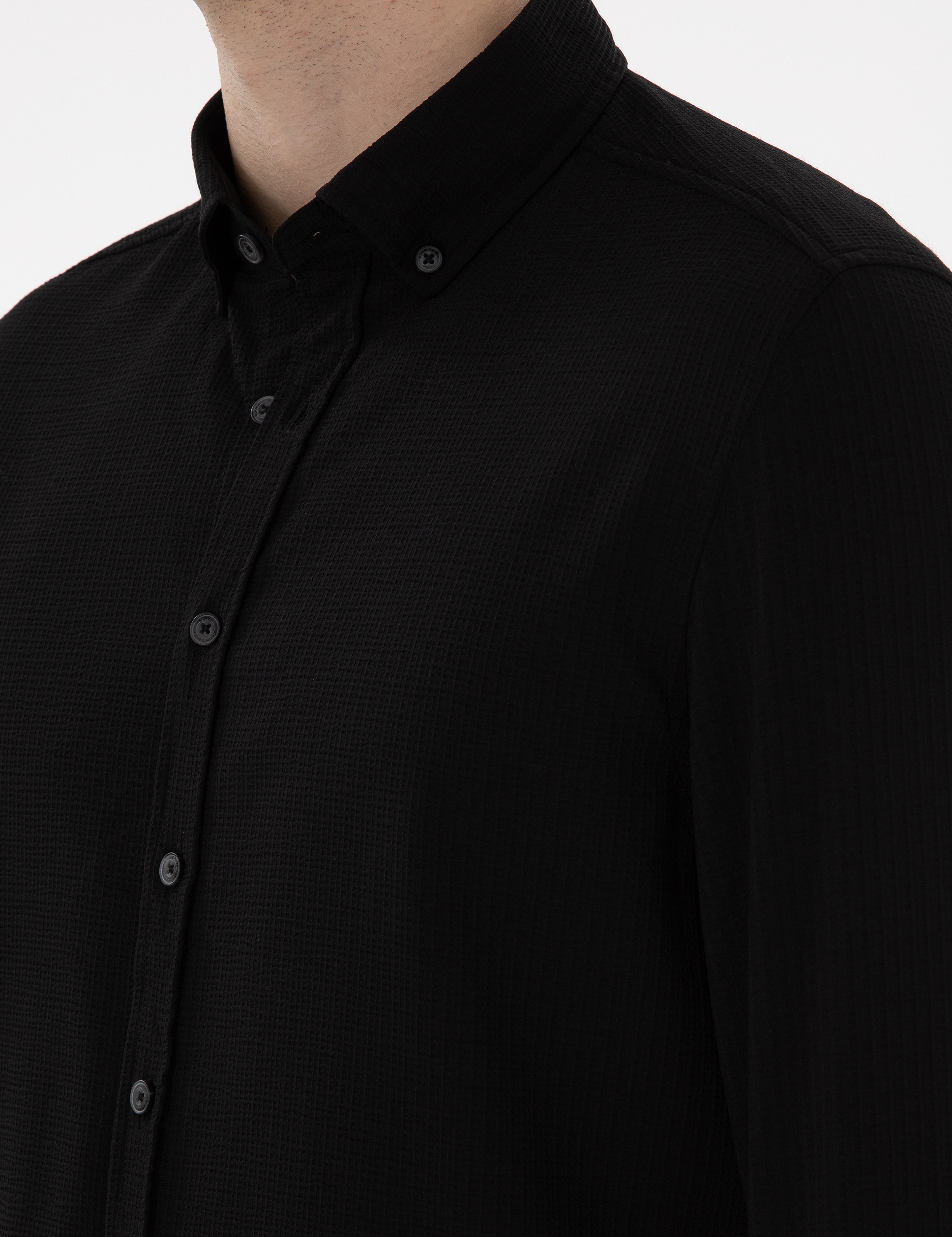 Siyah Slim Fit Uzun Kollu Gömlek - Image 7