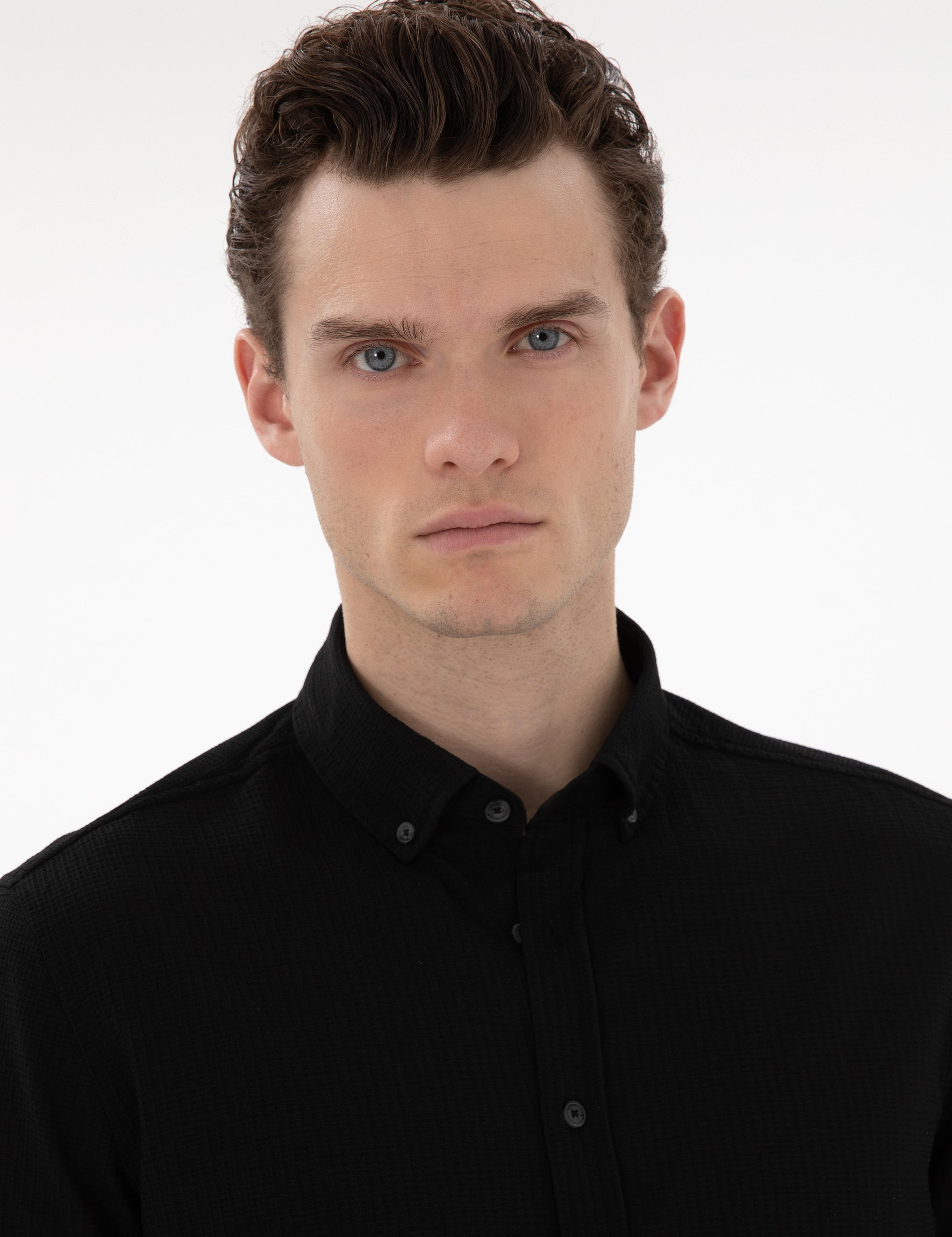 Siyah Slim Fit Uzun Kollu Gömlek