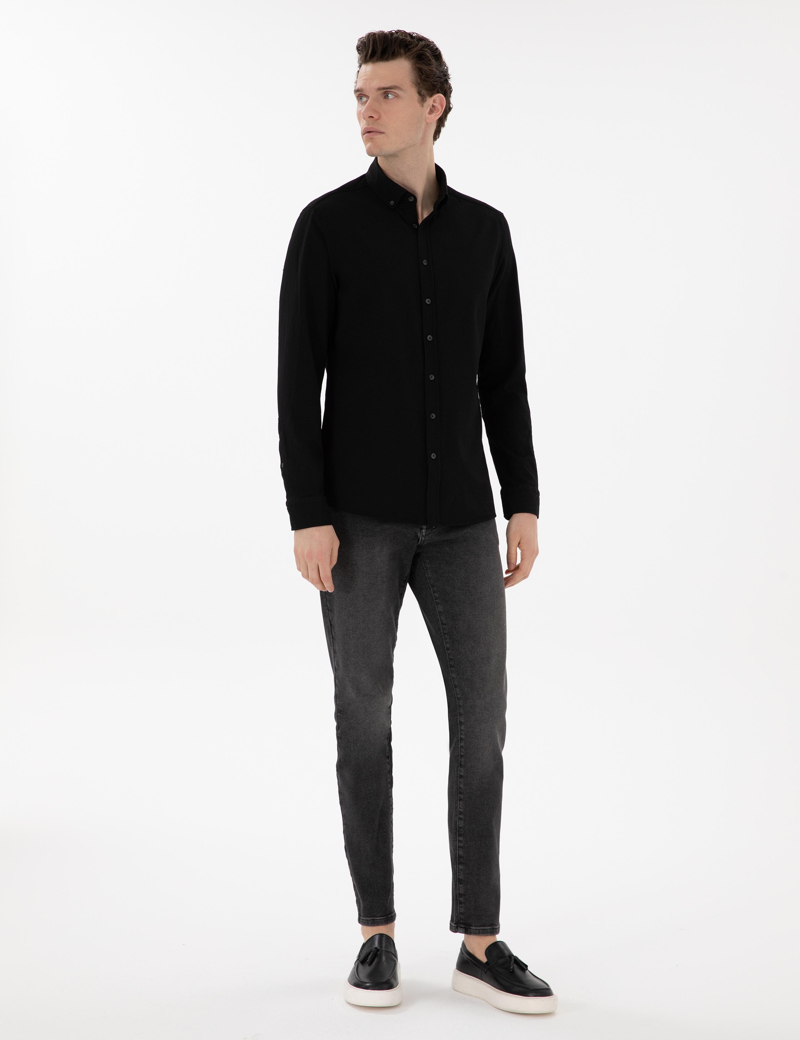 Siyah Slim Fit Uzun Kollu Gömlek