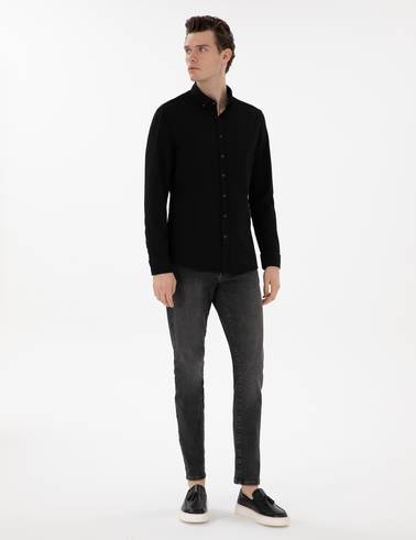 Siyah Slim Fit Uzun Kollu Gömlek