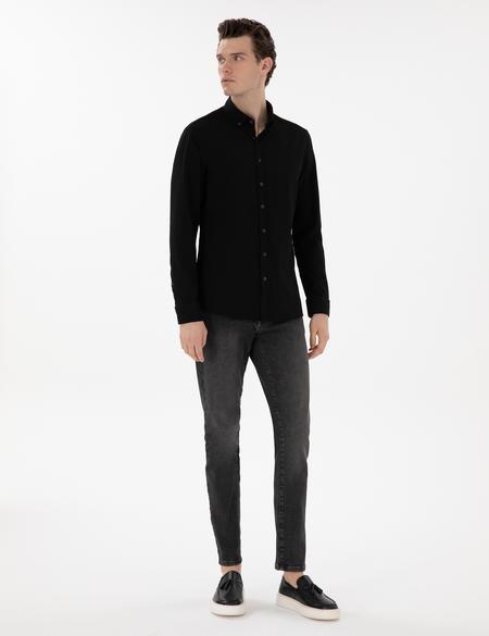 Siyah Slim Fit Uzun Kollu Gömlek - 50301583100