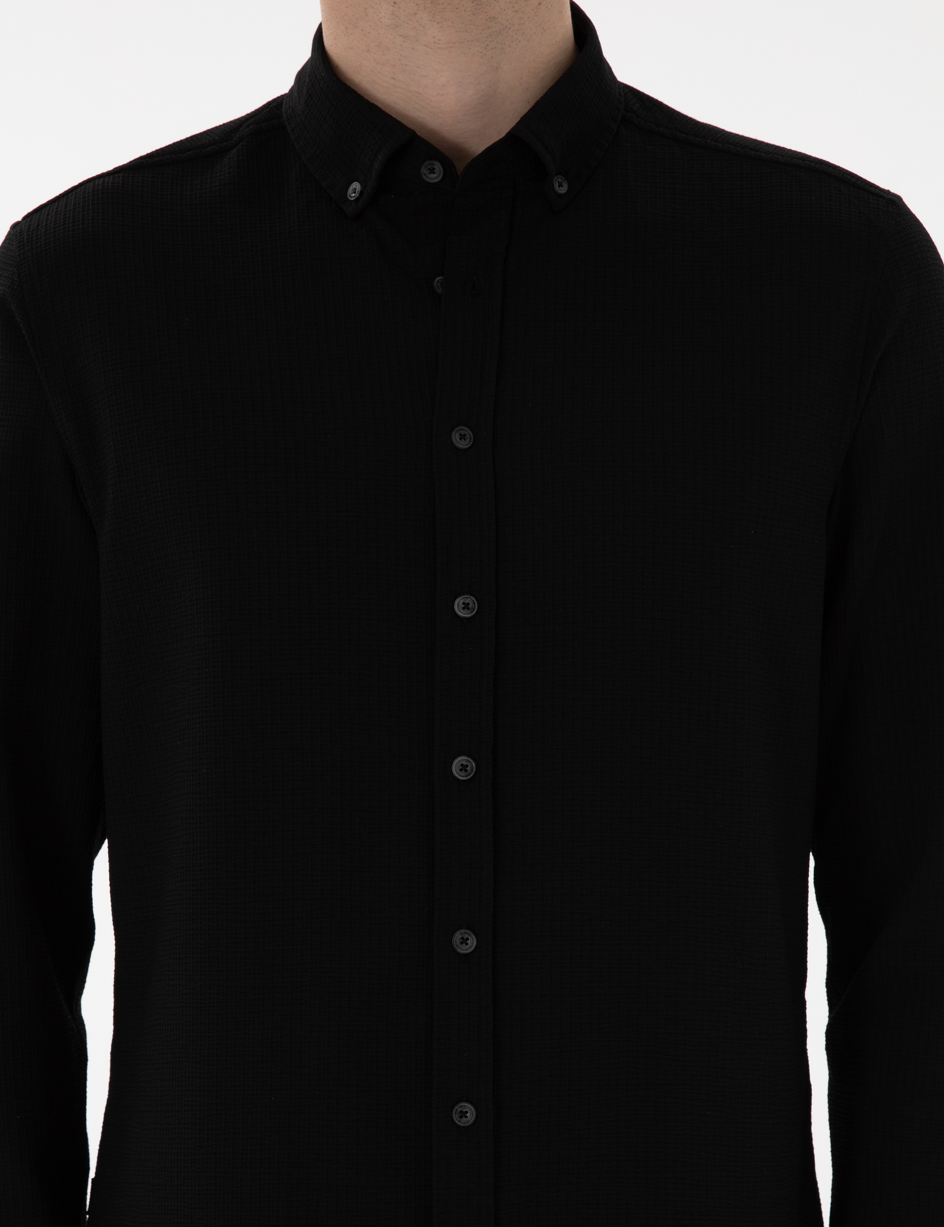 Siyah Slim Fit Uzun Kollu Gömlek - Image 6