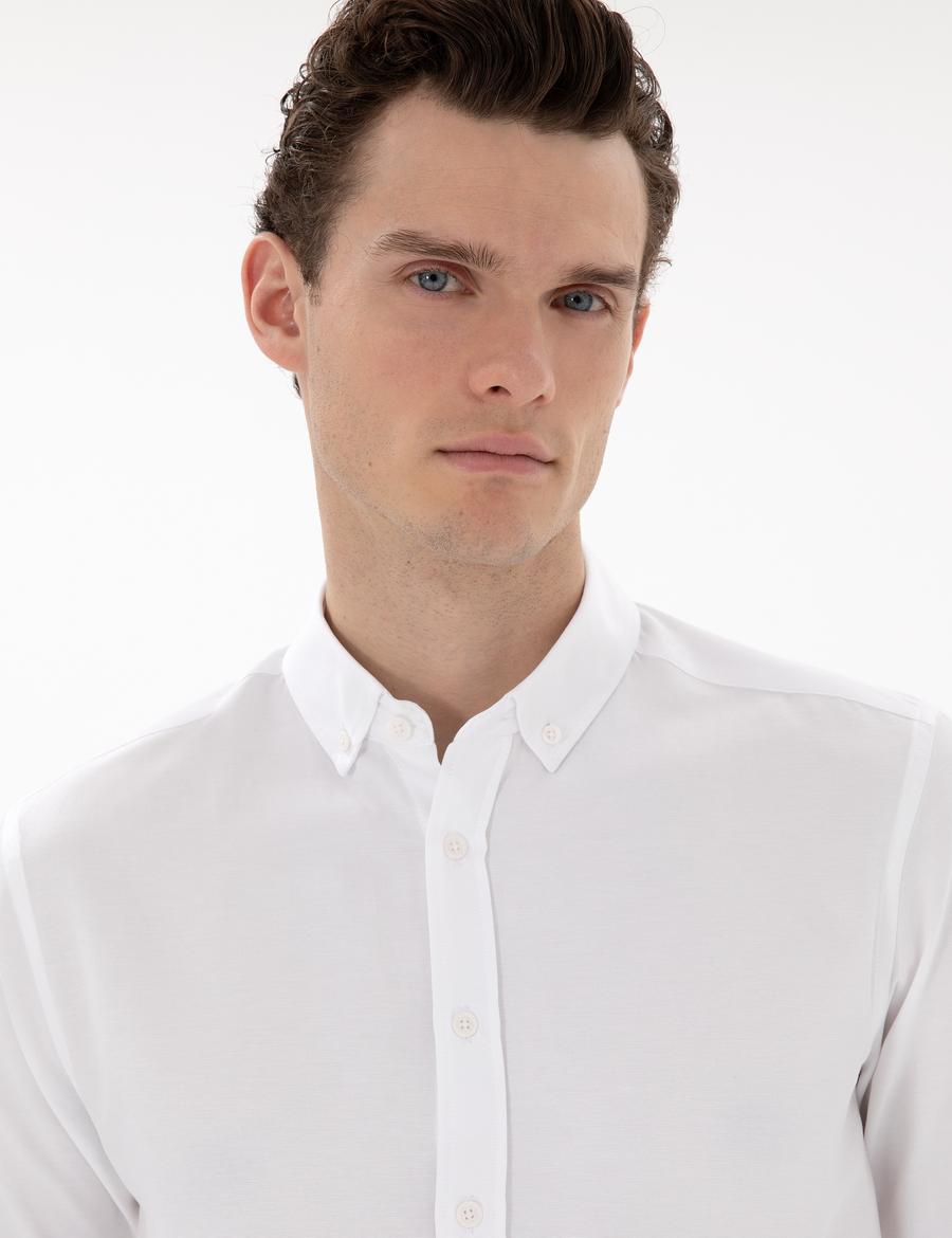 Beyaz Regular Fit Uzun Kollu Gömlek