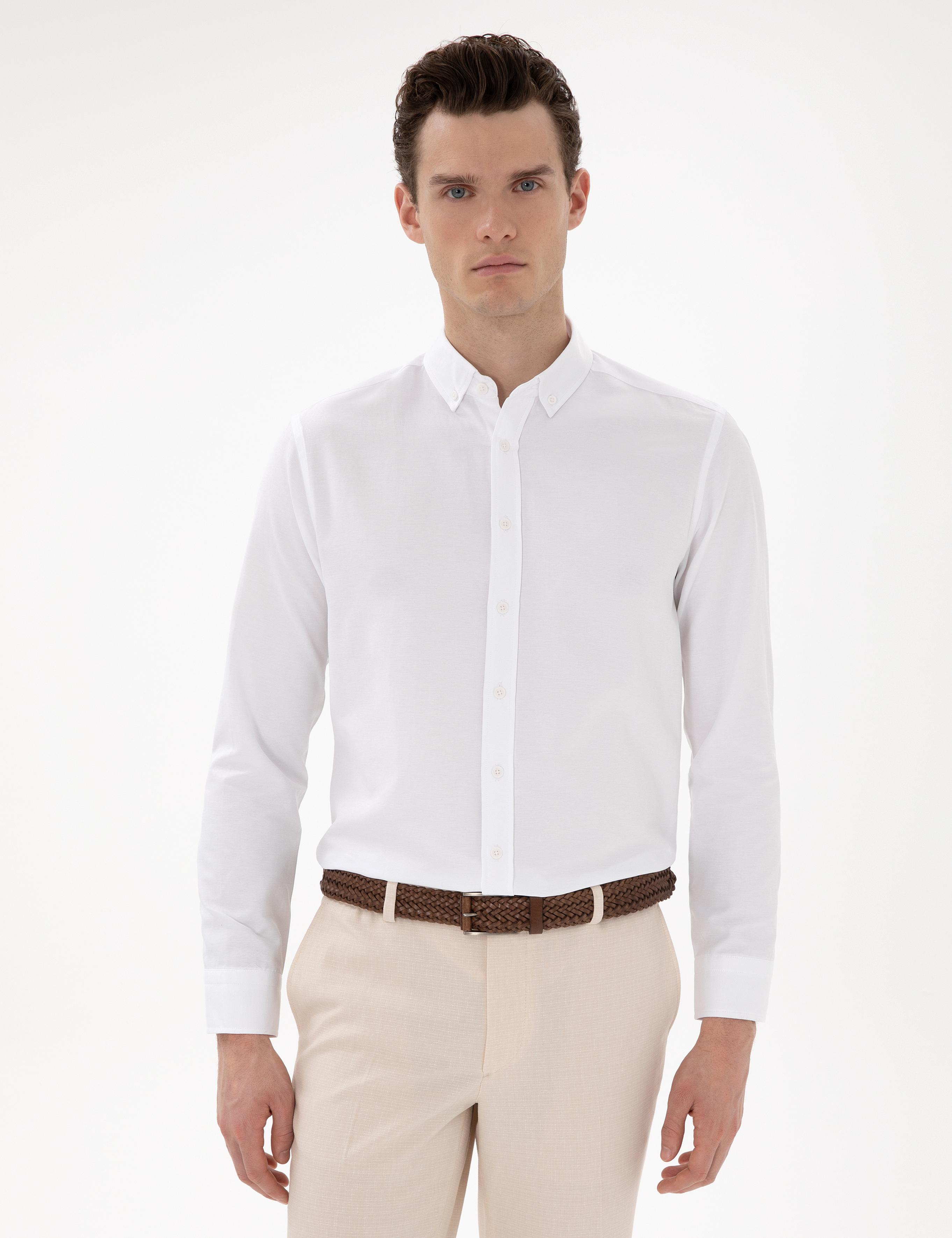 Beyaz Regular Fit Uzun Kollu Gömlek