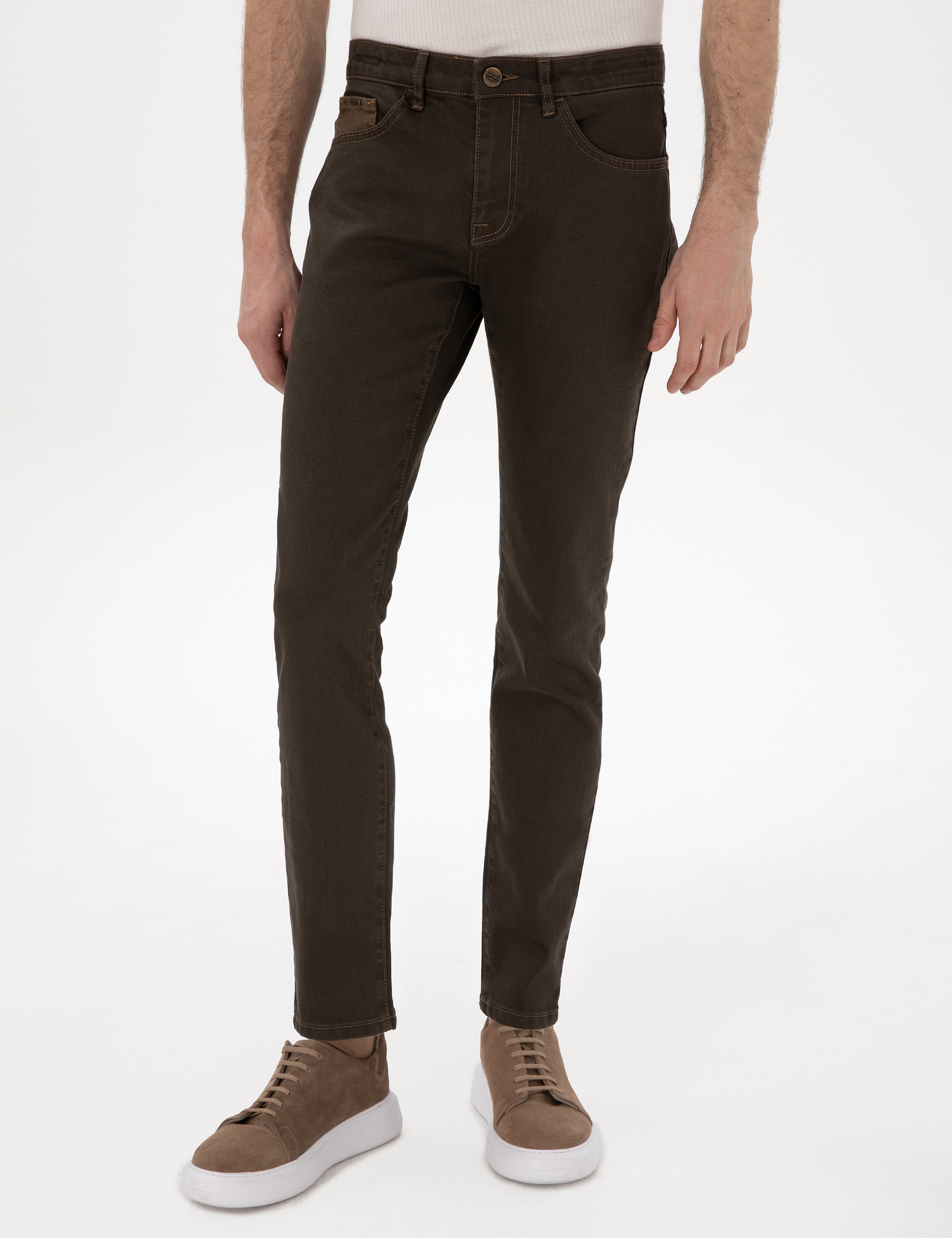 Kahverengi Slim Fit Jean Pantolon - Image 2