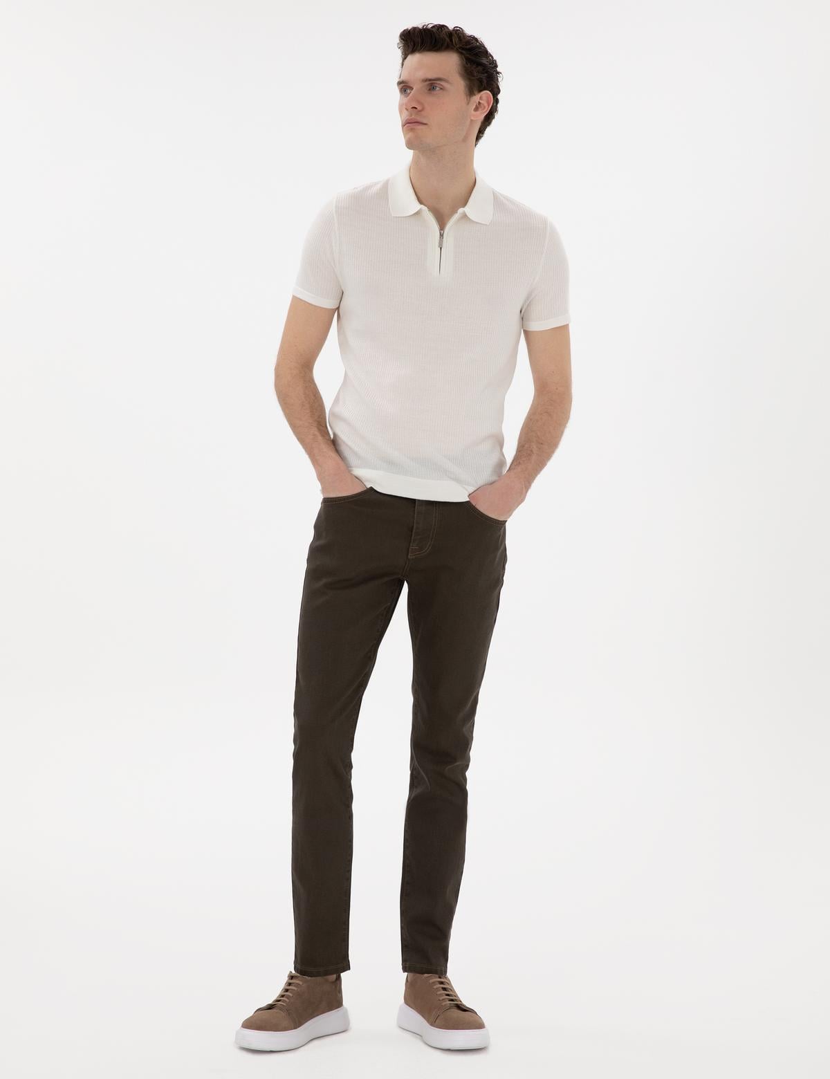Kahverengi Slim Fit Jean Pantolon
