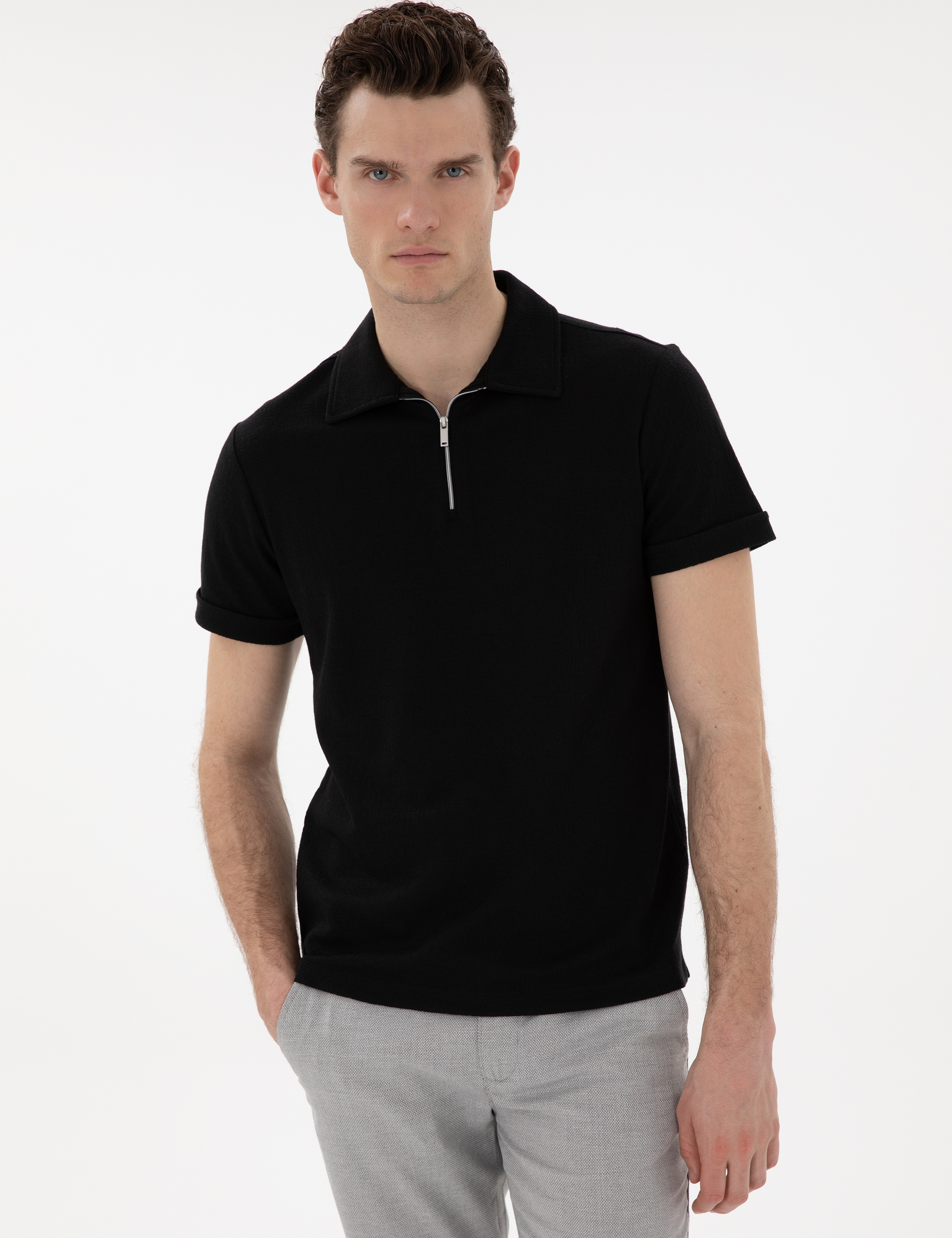 Siyah Slim Fit Tişört - Image 3