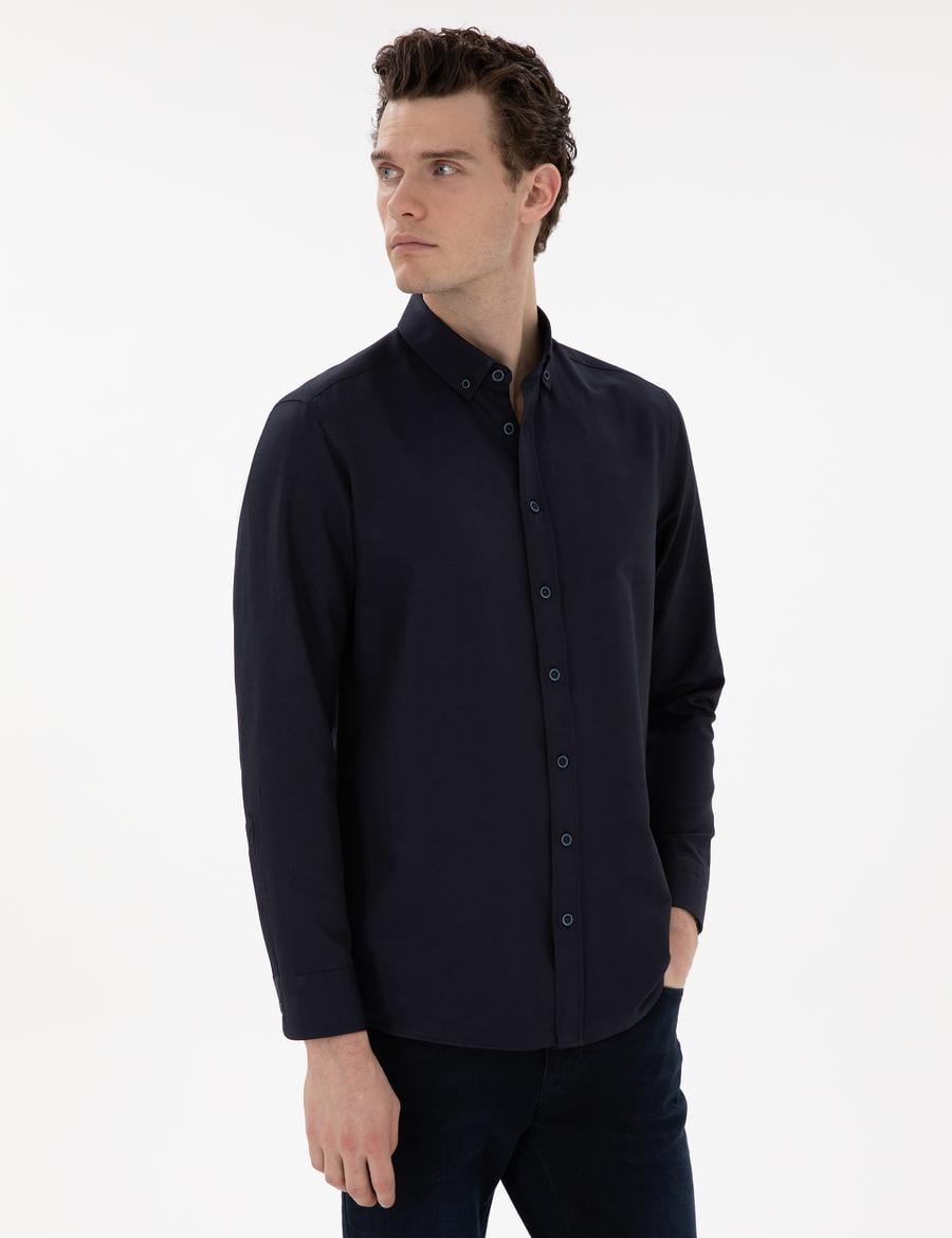 Lacivert Regular Fit Uzun Kollu Gömlek