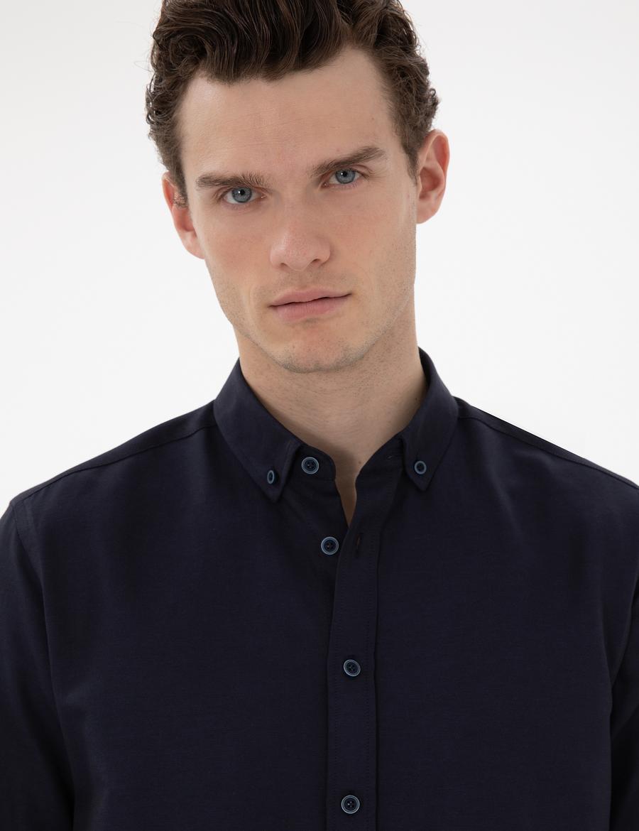 Lacivert Regular Fit Uzun Kollu Gömlek