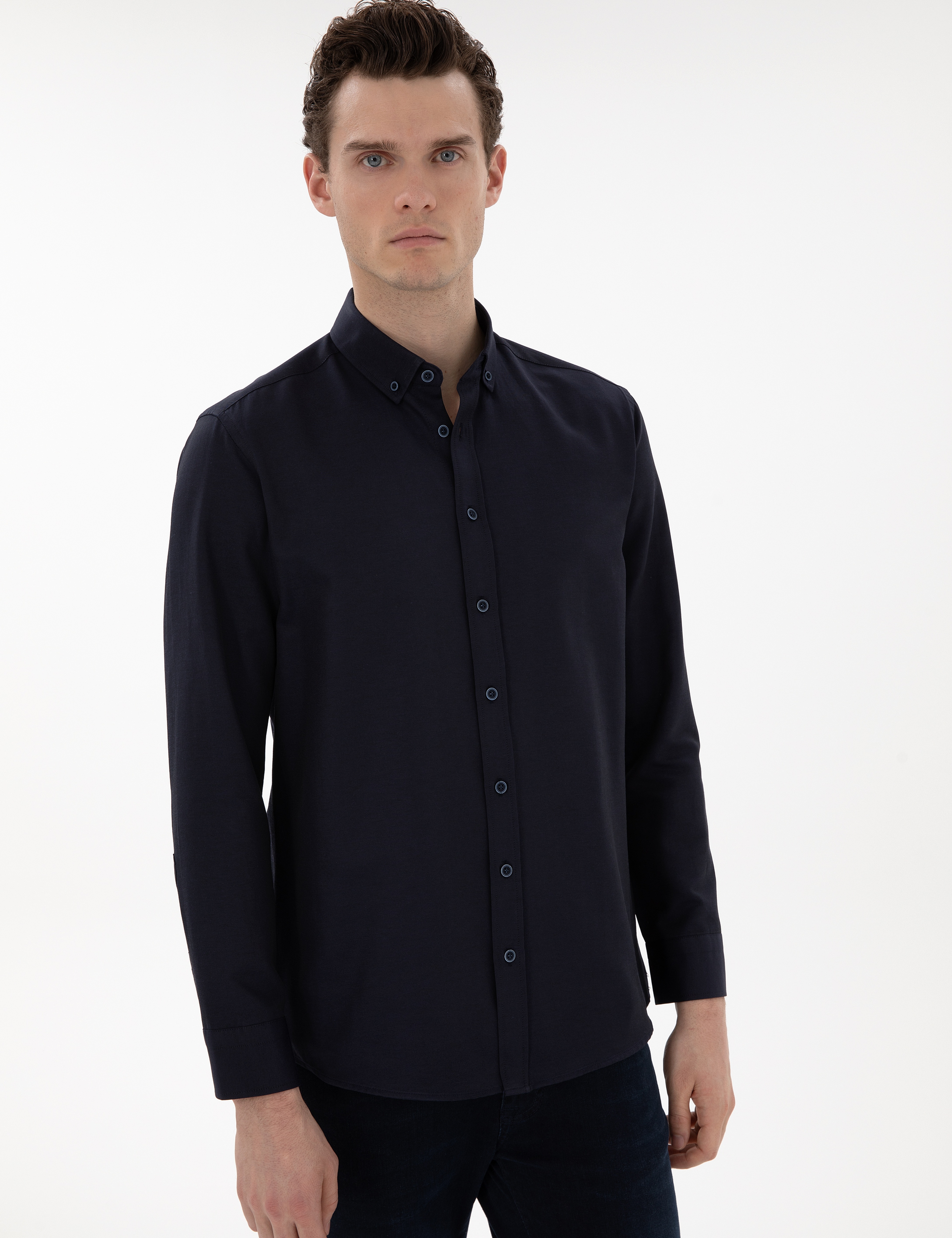Lacivert Regular Fit Uzun Kollu Gömlek - Image 3