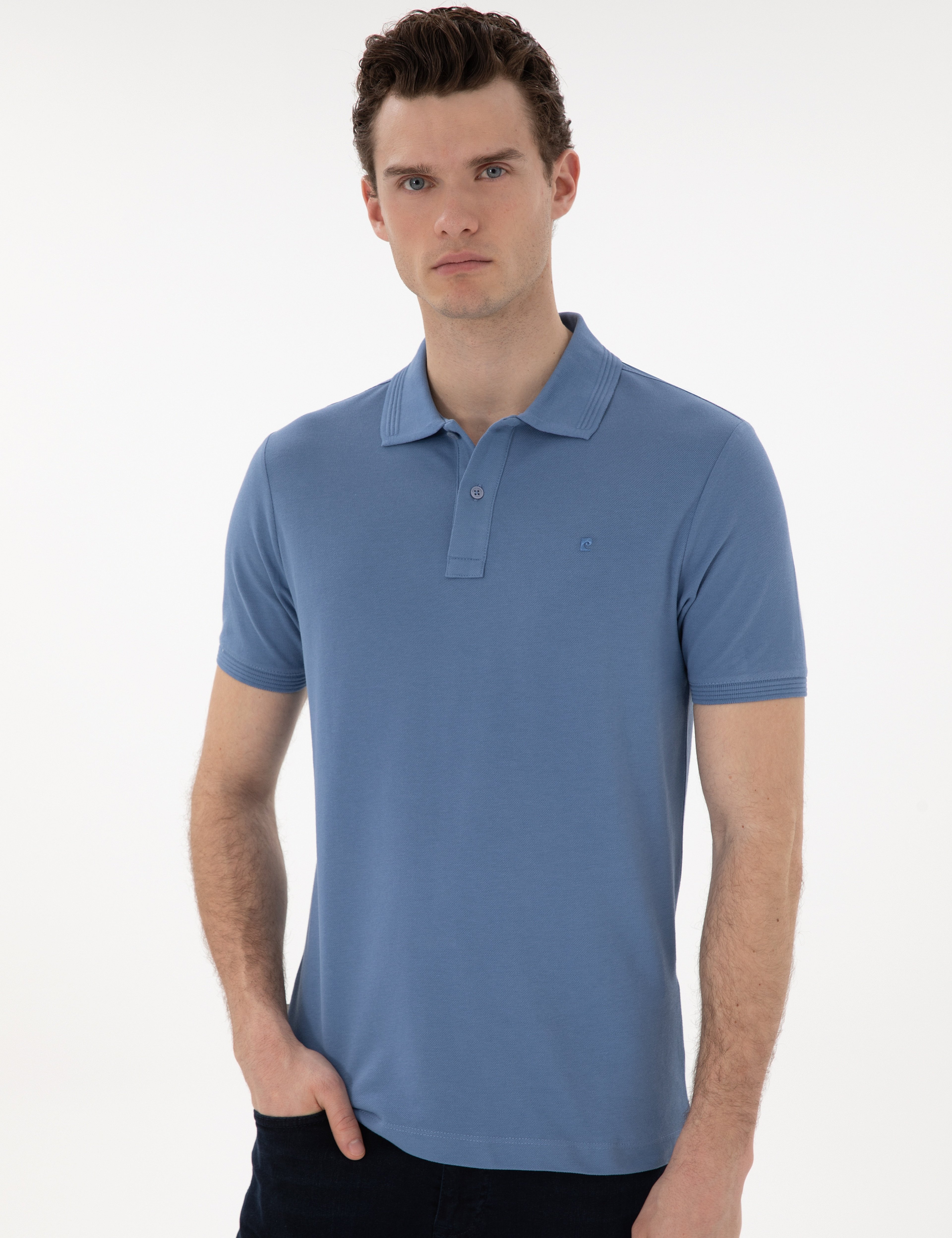 Mavi Slim Fit Kıvrılmaz Polo Yaka Basic Tişört - Image 3