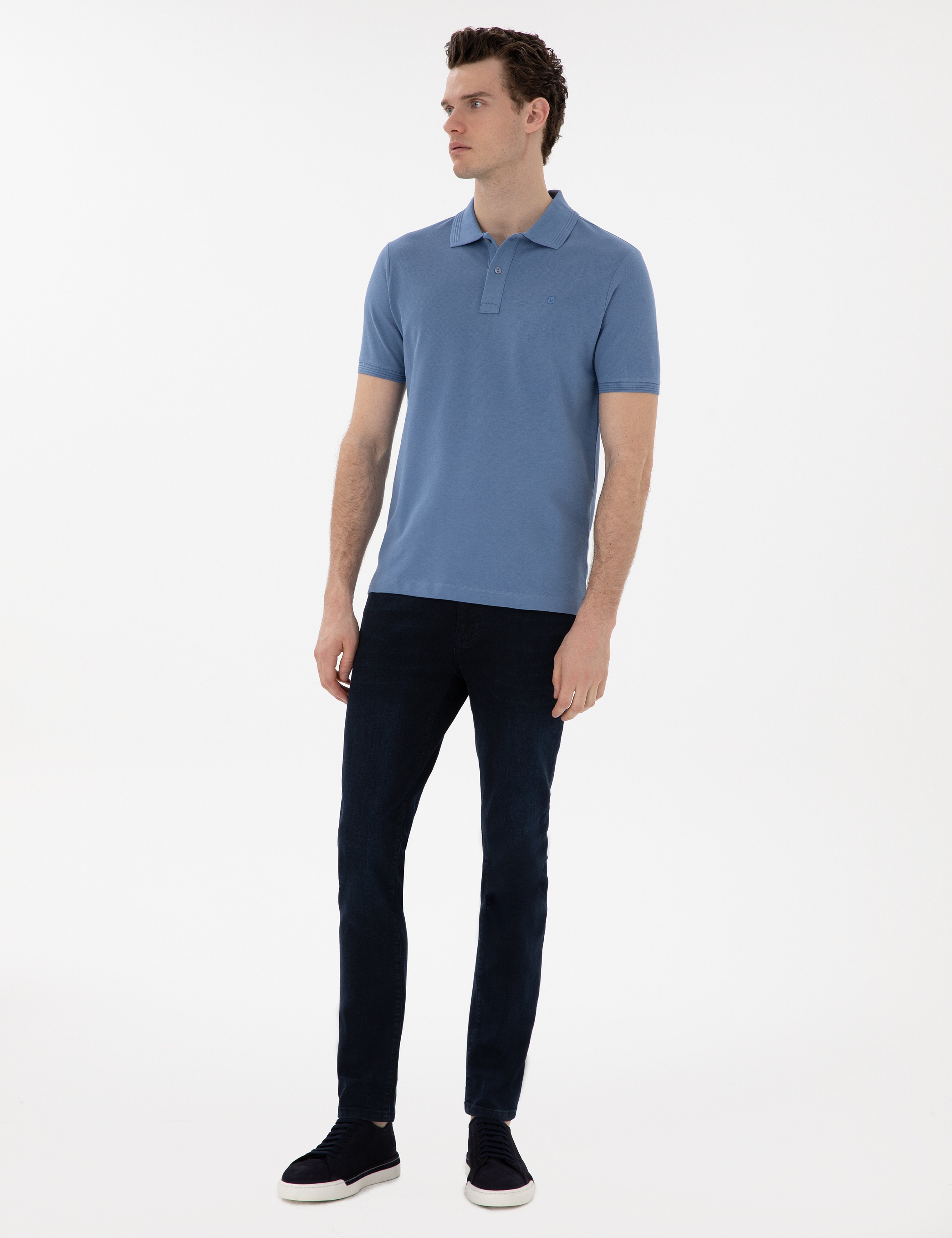 Mavi Slim Fit Kıvrılmaz Polo Yaka Basic Tişört - Image 4